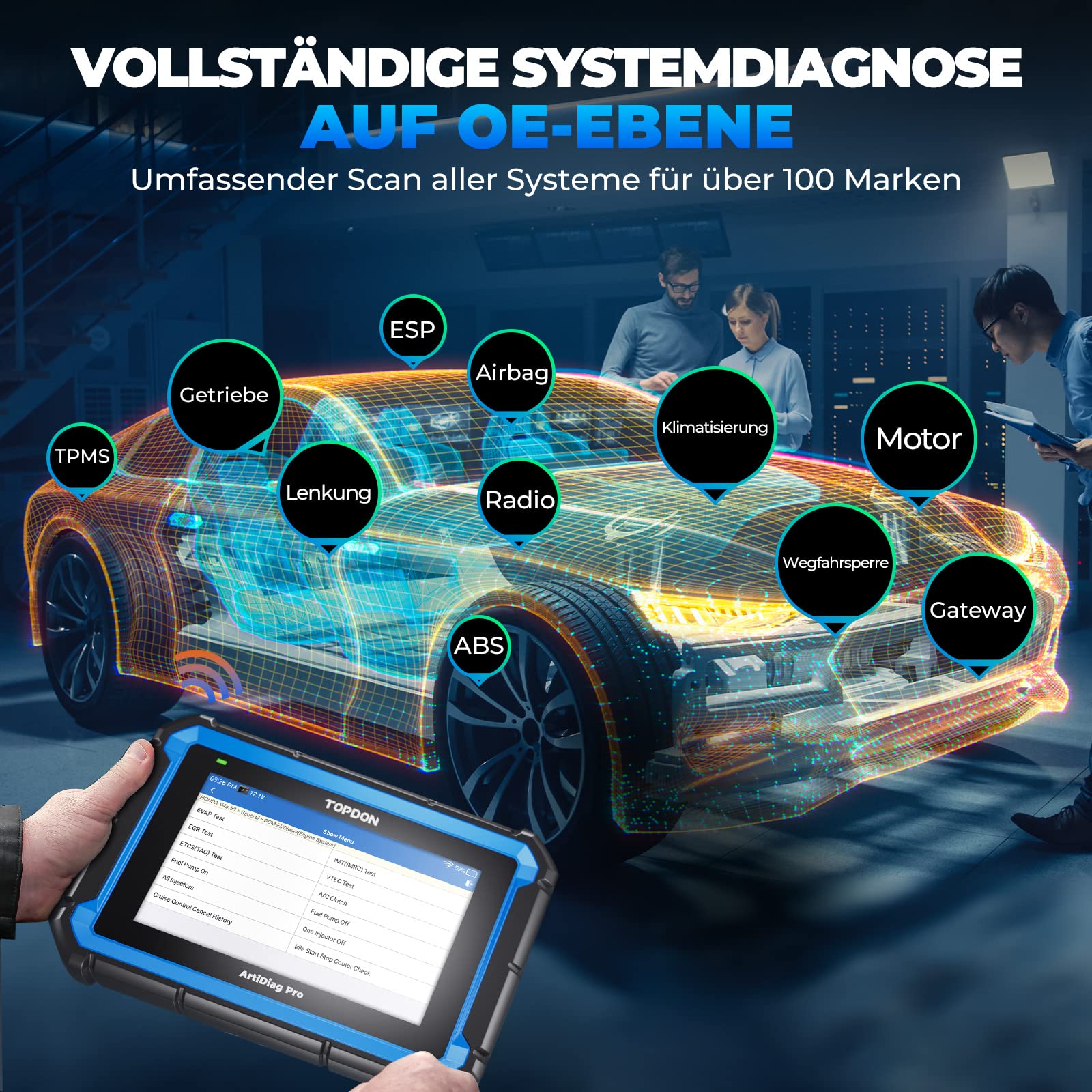 TOPDON Diagnosegerät Auto ArtiDiag Pro V2.0, OBD2 Diagnosegerät, ECU/Online-Codierung, Aktive Test, 35+ Wartungsdienste, Alles System Diagnosegerät, 2 Jahre Kostenlose Updates
