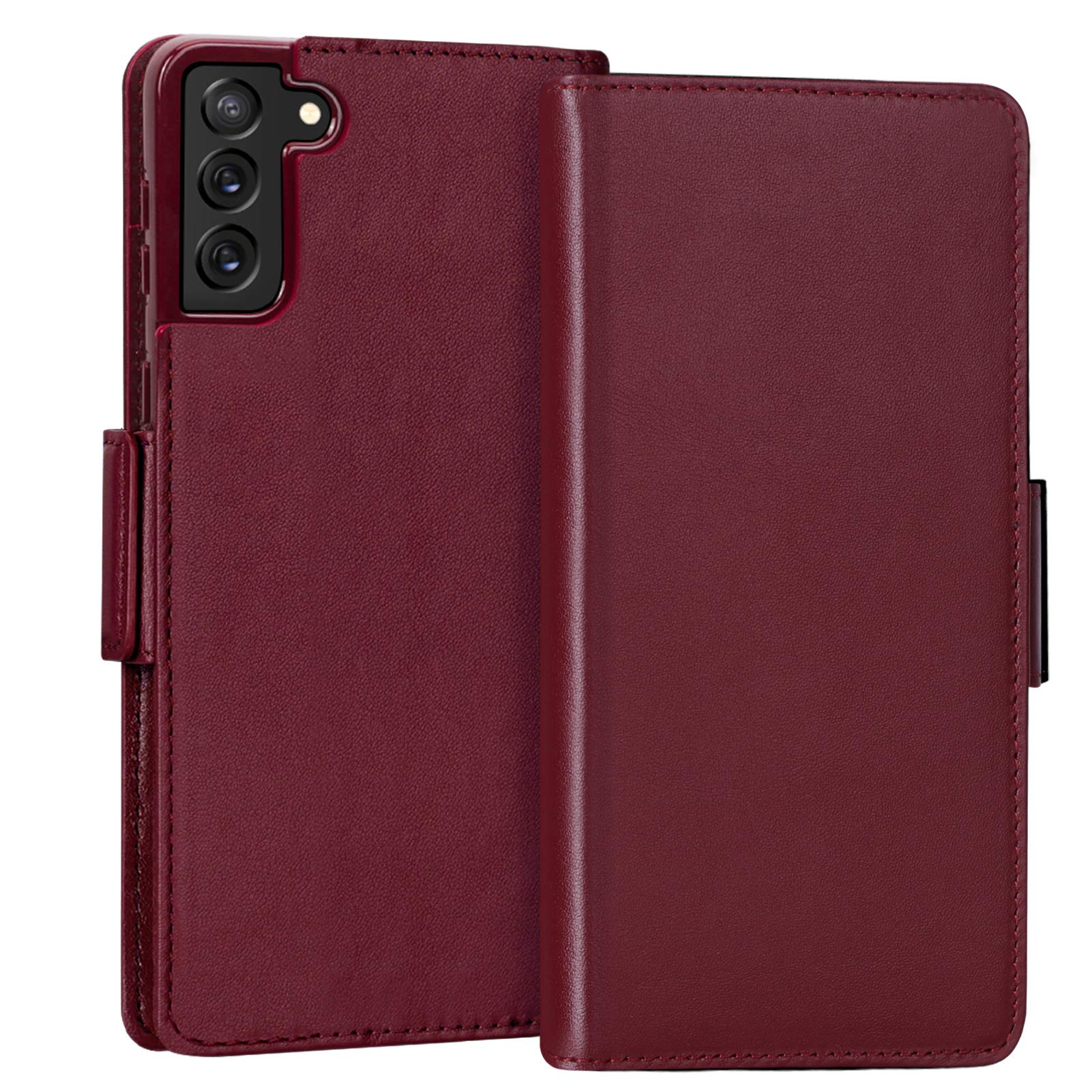 FYY Samsung Galaxy S21 Plus Case 6.7”, Samsung S21 Plus 5G Case, Luxury [Cowhide Genuine Leather][RFID Blocking] Wallet Case Flip Folio Case Cover with [Card Slots] for Galaxy S21 Plus 5G Wine Red