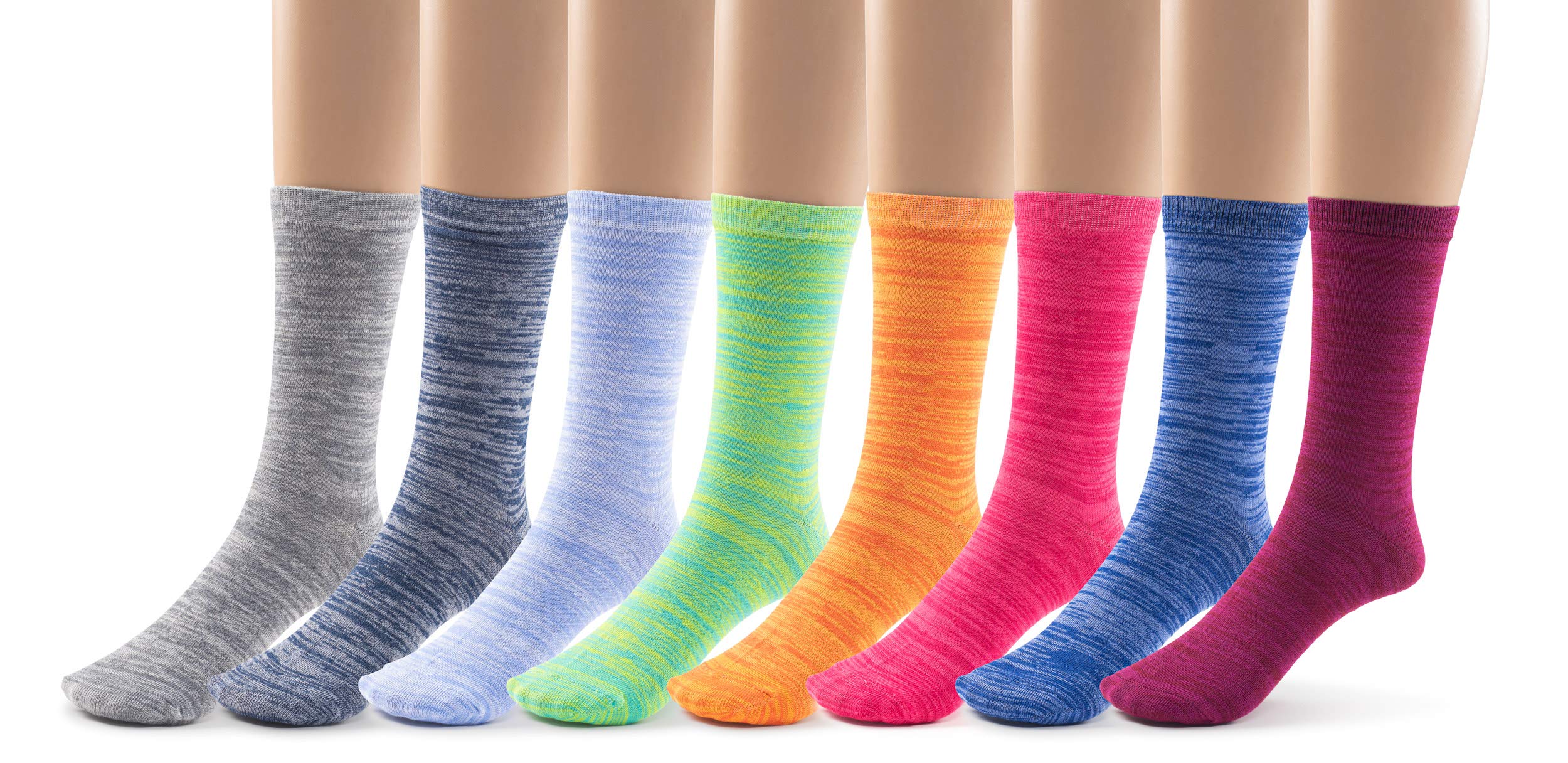 Silky ToesWomen's Crew Patterned Fun Socks | 8 Pairs Funny Striped Novelty Sock