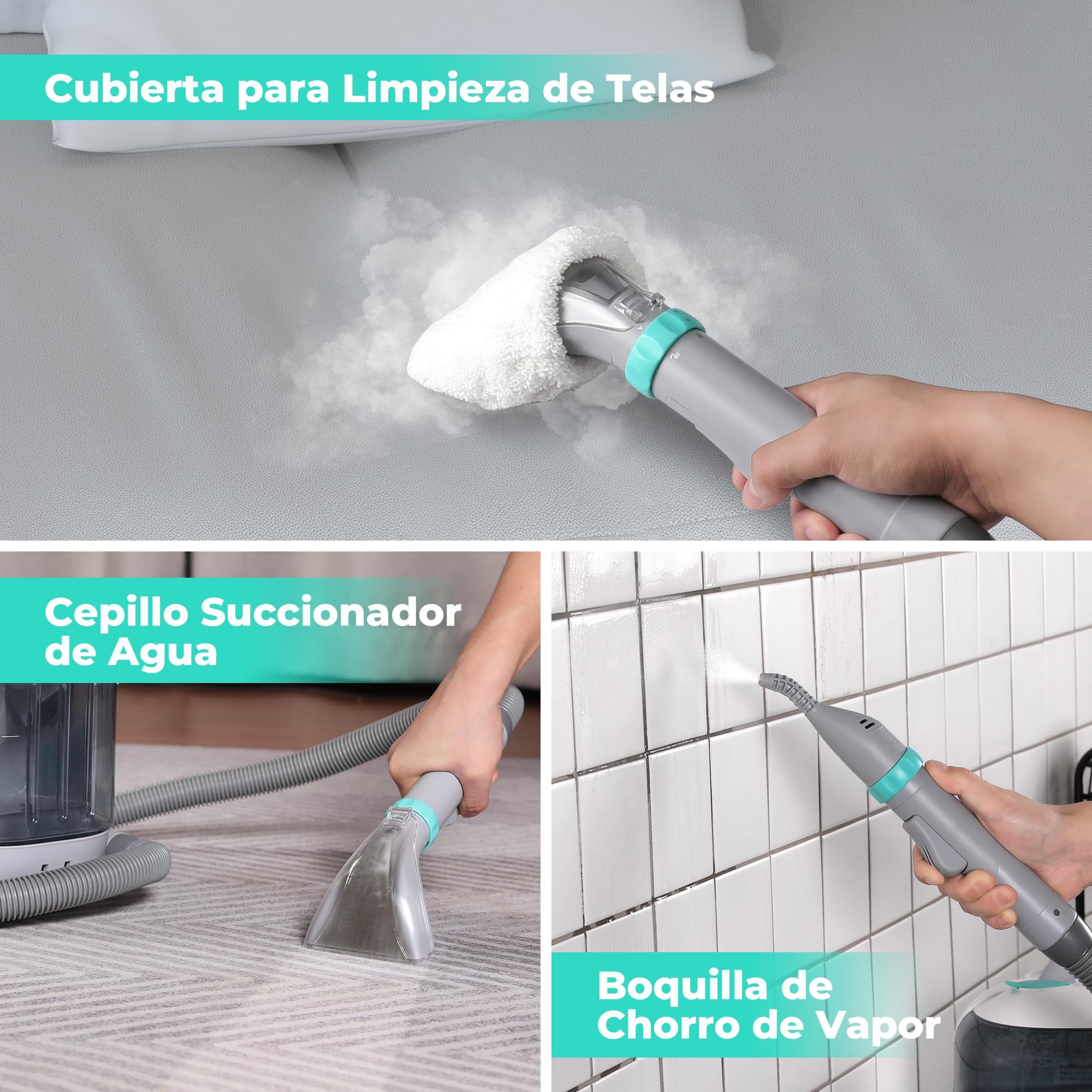 HAUSHOF StainZapper Vapo Limpiador de Alfombras a Vapor, Aspiradora de Agua Tapiceria con Funciones de Agua Caliente y Vapor, Limpia Tapicerias para Sofá, Moquetas, Incluye Detergente y Cepillo, 75 dB