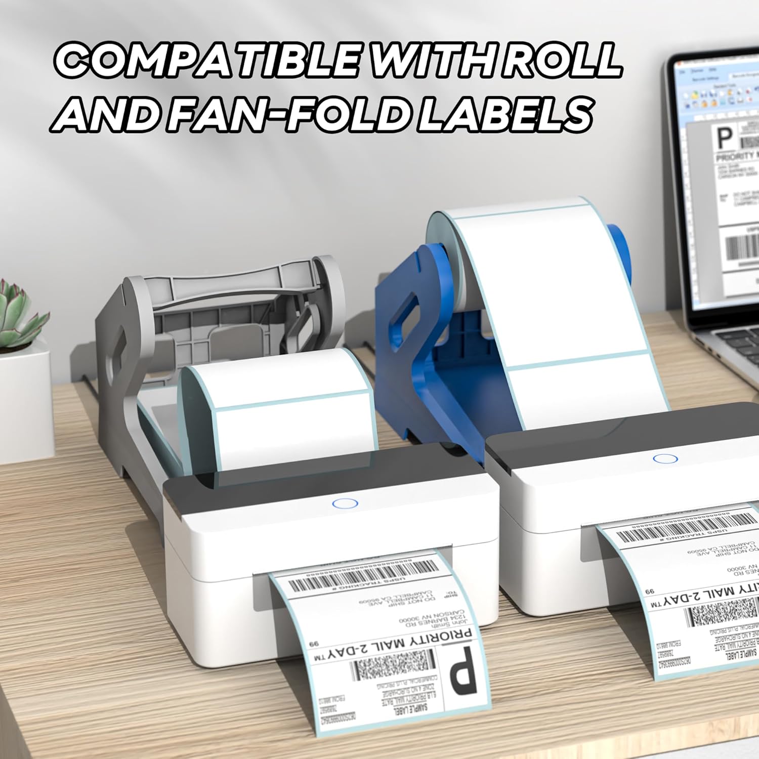 PONNOR Label Holder Thermal Shipping Label Holder for Rolls and Fanfold Labels Stand Desktop Printer DIY Accessory Business Supplies for Home, Office(Blue) - Image 3