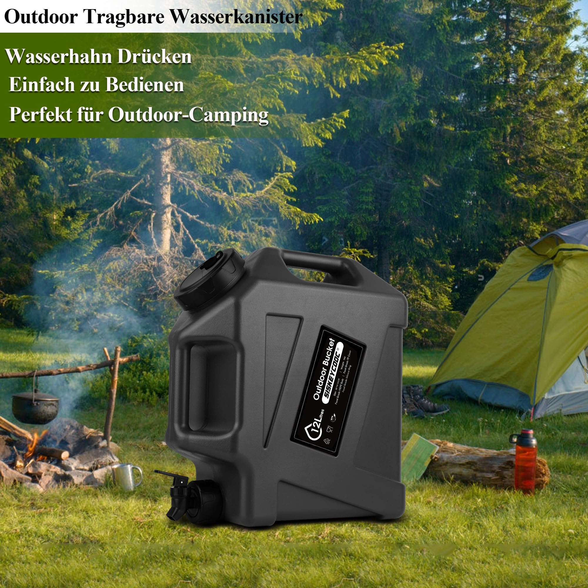 Bidón de agua portátil de 12 litros con grifo, depósito de agua sin BPA, depósito de agua verde, boquilla de agua, depósito de agua multifunción para camping, al aire libre, transporte de