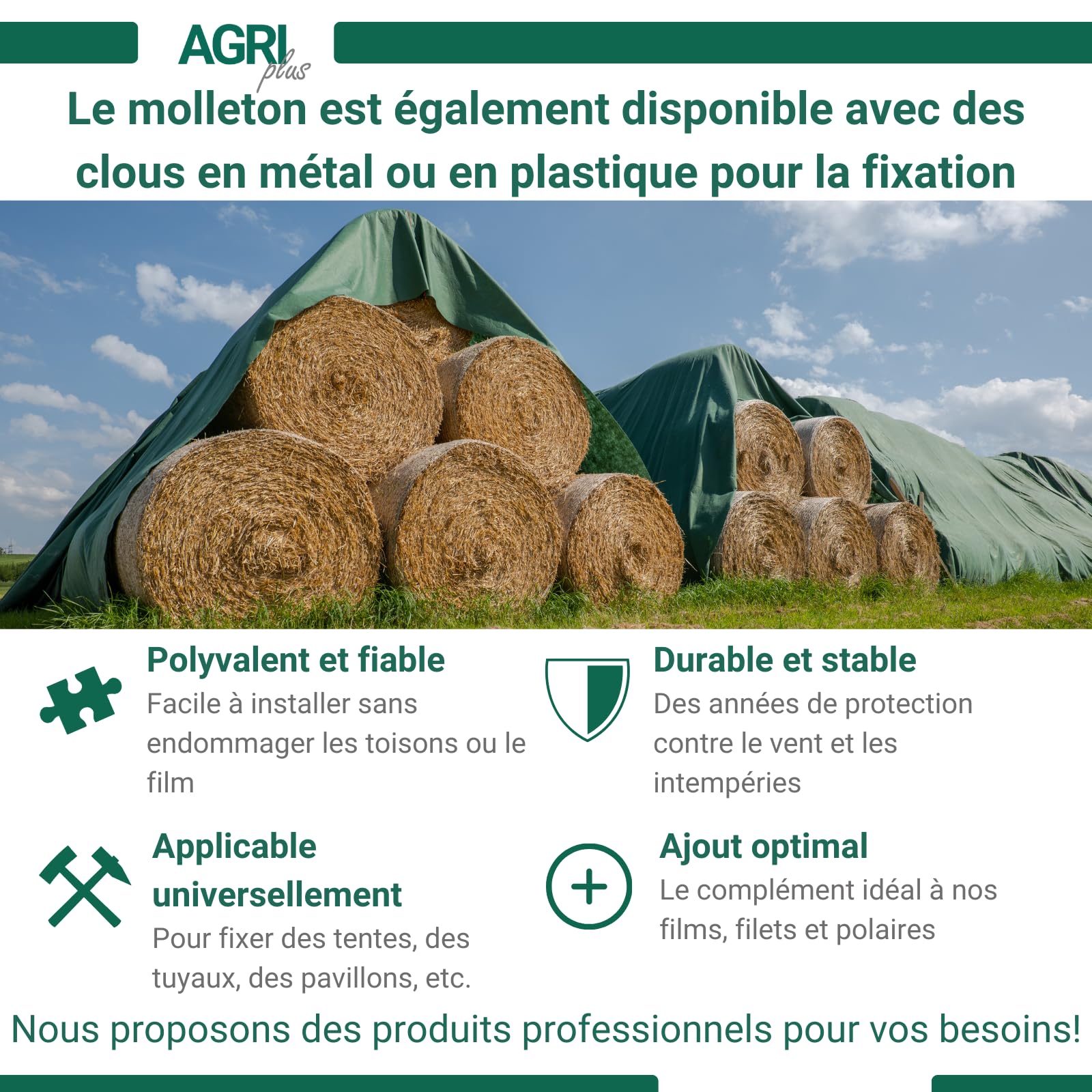 AGRI Plus Bache Foin 9,8 x 6 m - sans Clous I Protection Foin Stable en polypropylène de 140 g/m² I Bache pour Foin extrêmement résistant pour Une Protection à Long Terme