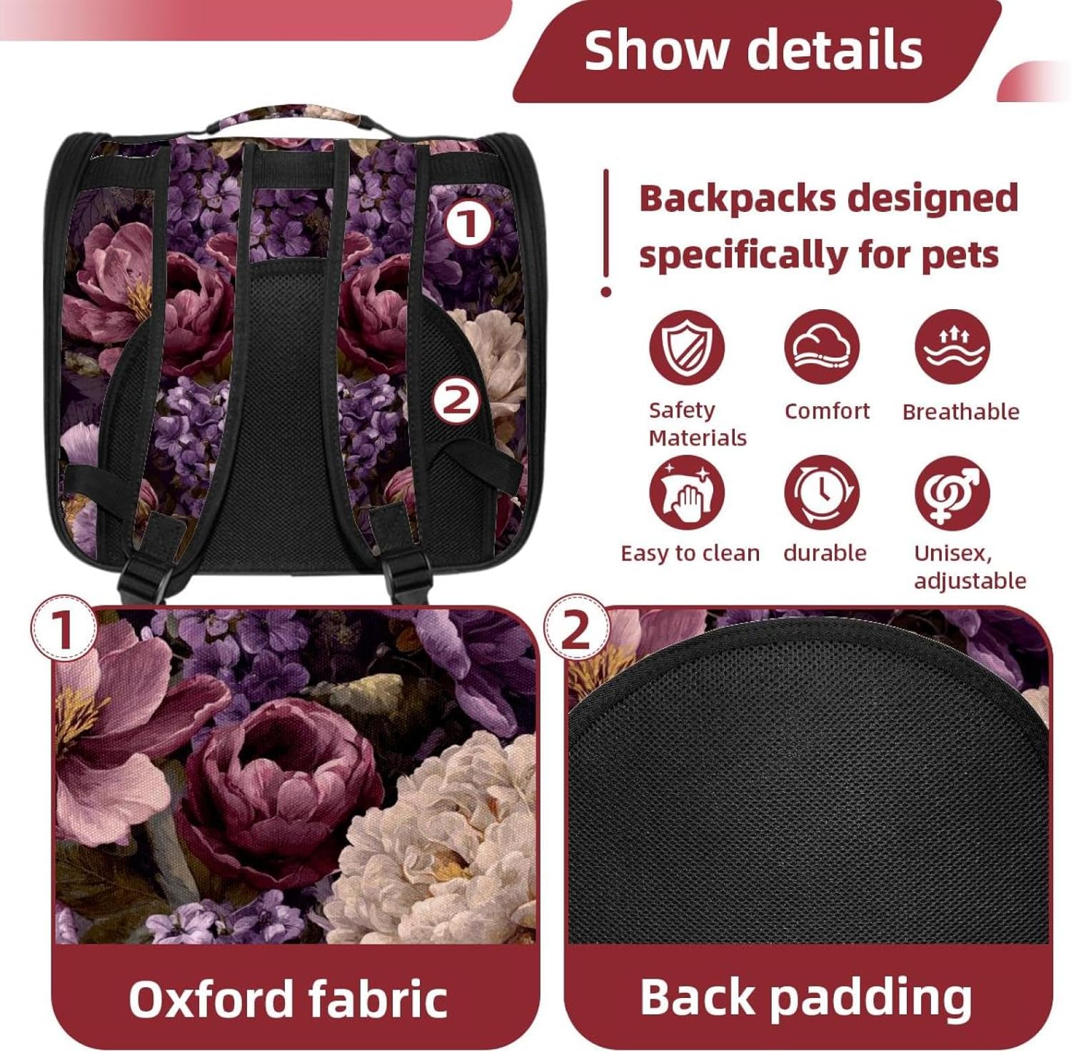 Floral Purple (4) Pet Carrier Airline Approved Soft Sided Portable Cozy Travel Pet Bag, Car Seat Safe Carrier for Cats and Dogs
