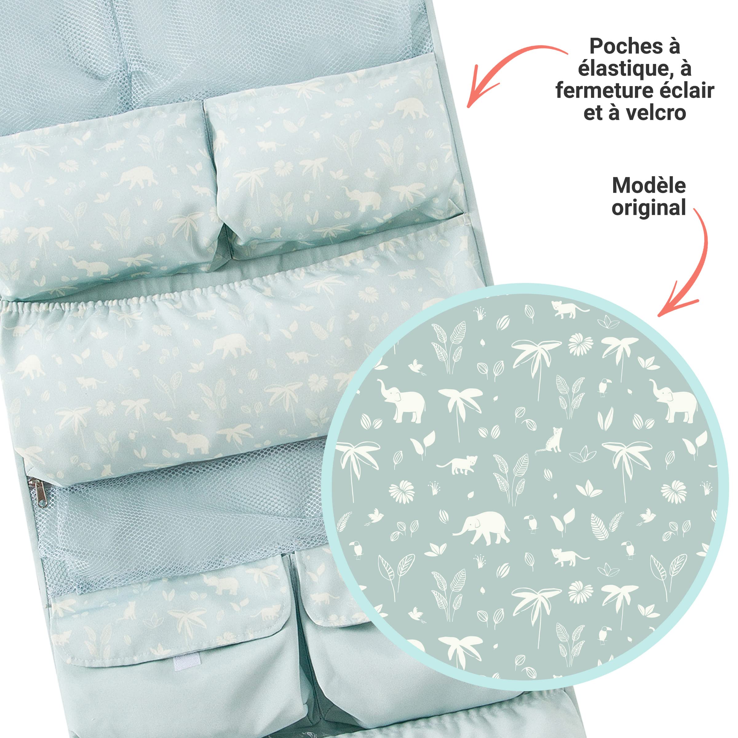 BabyToLove Sac Organisateur Roll n' Go Meilleur Sac à Langer pour bébé | Nombreuses poches | Green Tropic