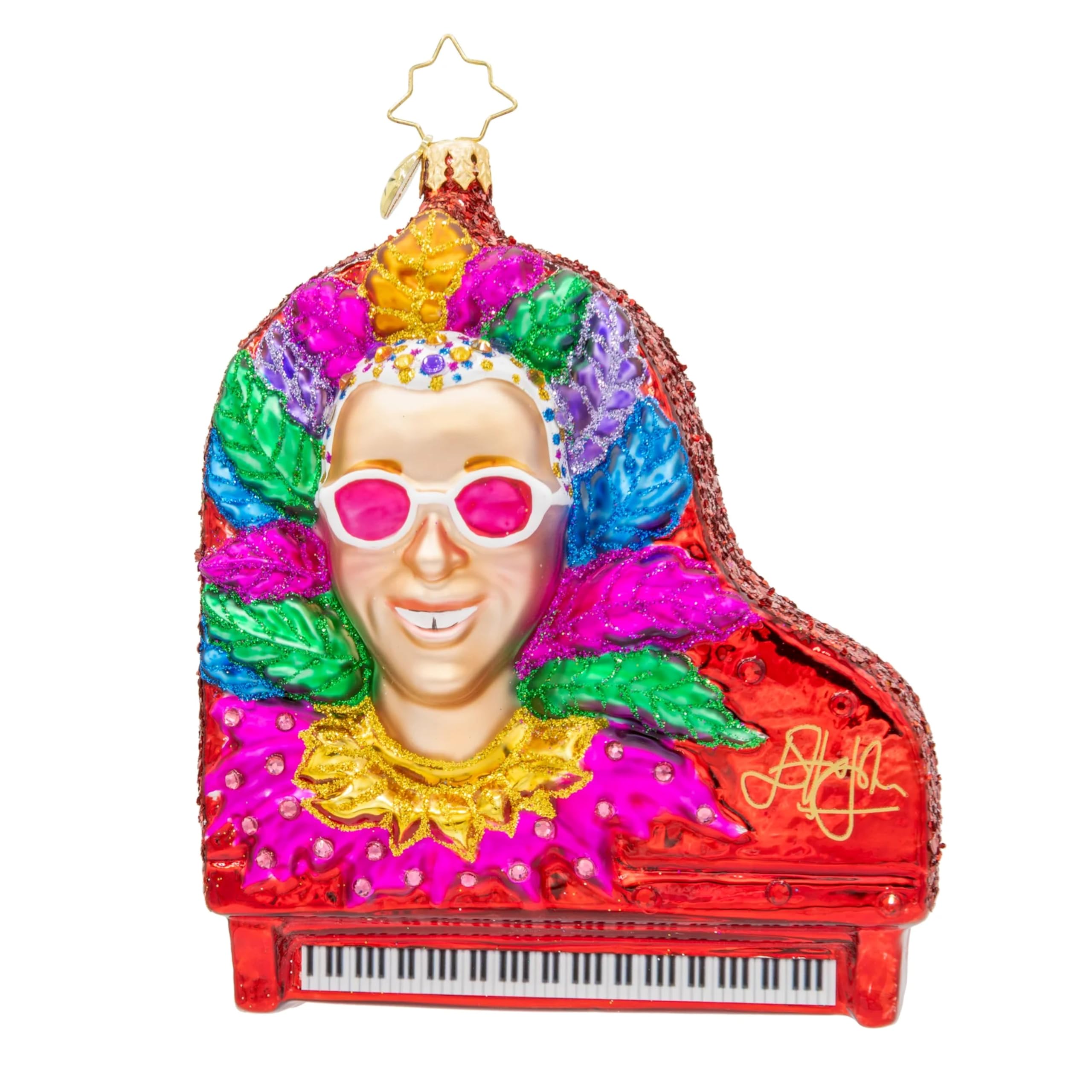 Christopher Radko Hand-Crafted European Glass Christmas Tree Decorative Ornament, Elton's Red Piano