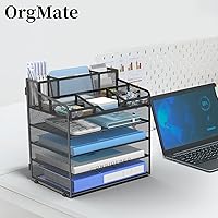 Vista 7 de 5 Tier Mesh Desk Organizer,Multi Functional Letter Paper Tray with 3 Pen Holders and 5 Adjustable Storage Compartments for Office Supplies Files and