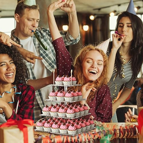 Miniatura 7 de Soporte de acrílico de 4 niveles para 50 cupcakes, torre cuadrada grande para cupcakes, soporte para taza de postre, árbol de exhibición de cupcakes