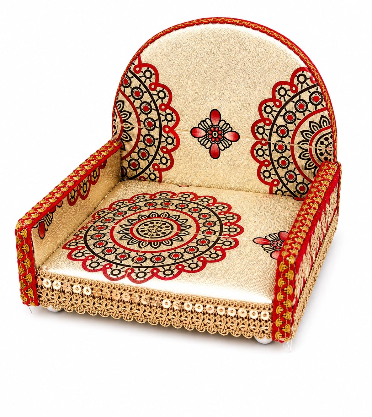 SEER Thakur ji singhasan Laddu Gopal Ji Size 0, 1, 2, 3 Number| Laddu Gopal Bethak| chowki for Gopal Ji | Round Singhasan Kanha Ji with Pillows | Bal Gopal Asan-image-16