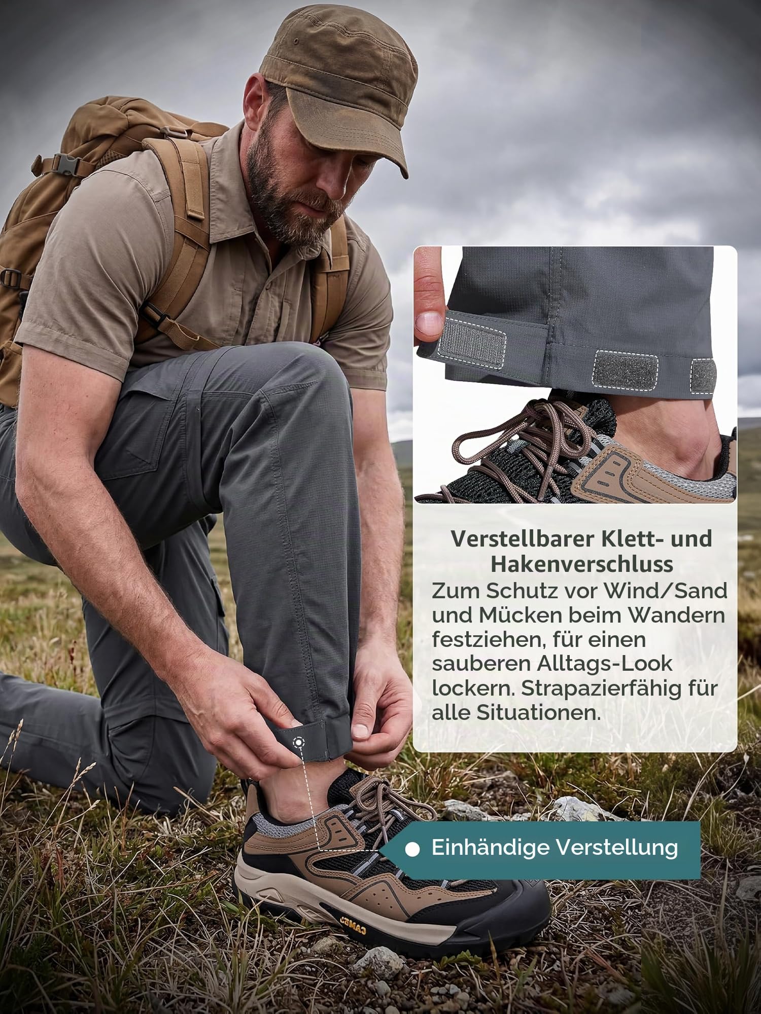 FREE SOLDIER Herren Wanderhose, wandelbar, wasserdicht, schnell trocknend, mit Reißverschluss abnehmbar, Cargo-Angelhose
