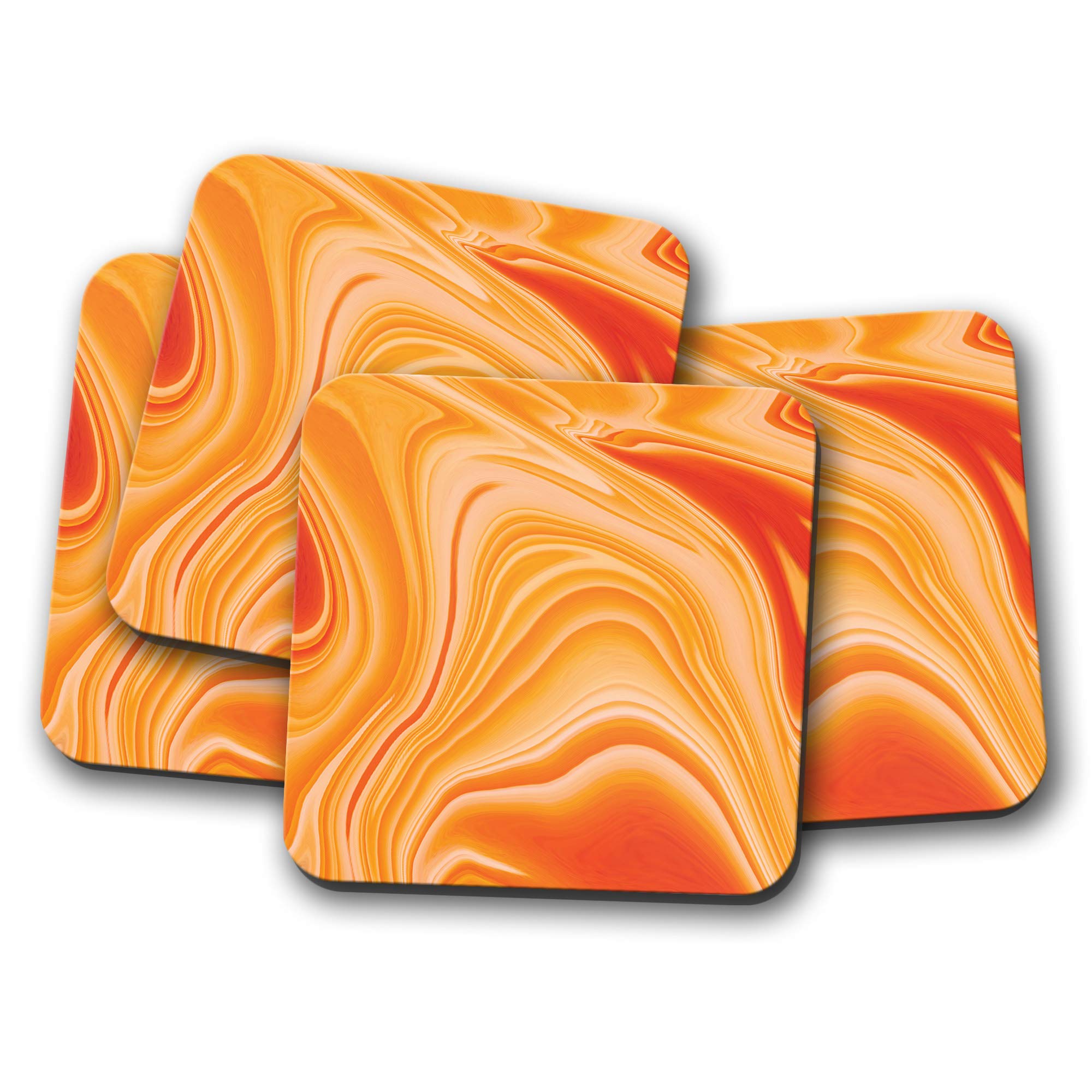 4 Set - Orange Marble Coaster - Lava Magma Volcano Fire Flame #15099