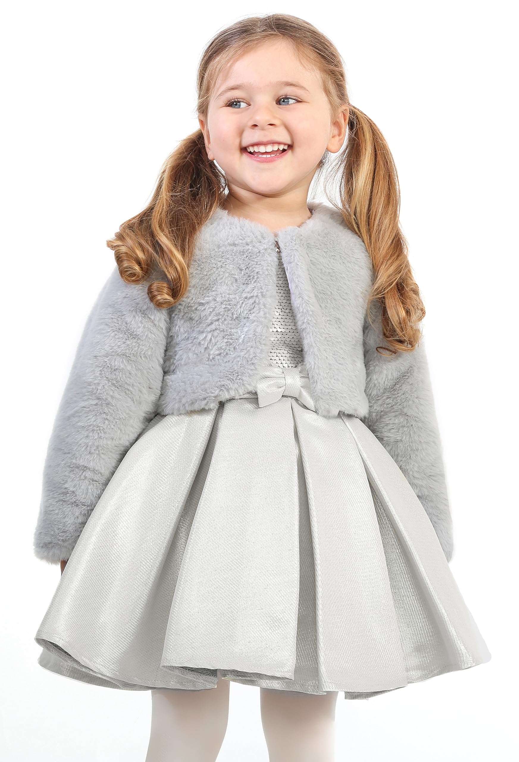 Lilax Girls Cozy Faux Fur Long Sleeve Crew Neck Dress Coat