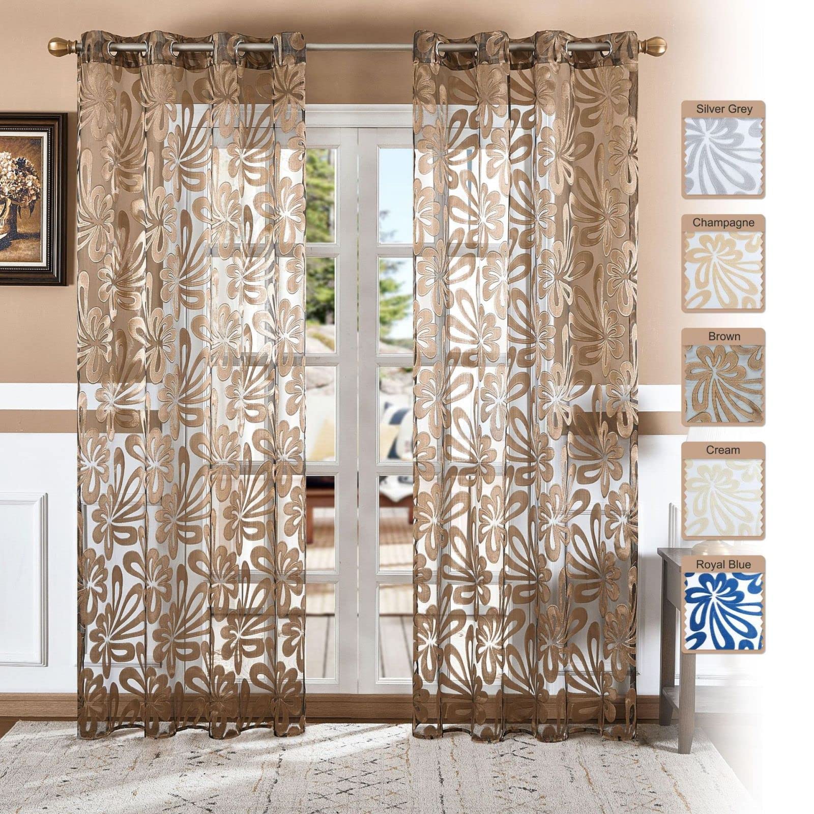 European Palm Jacquard Gardinen Gardinen Set Mit 2 Gardinen Gardinen Für Wohnzimmer Und Schlafzimmer,Braun,L200*H270 cm