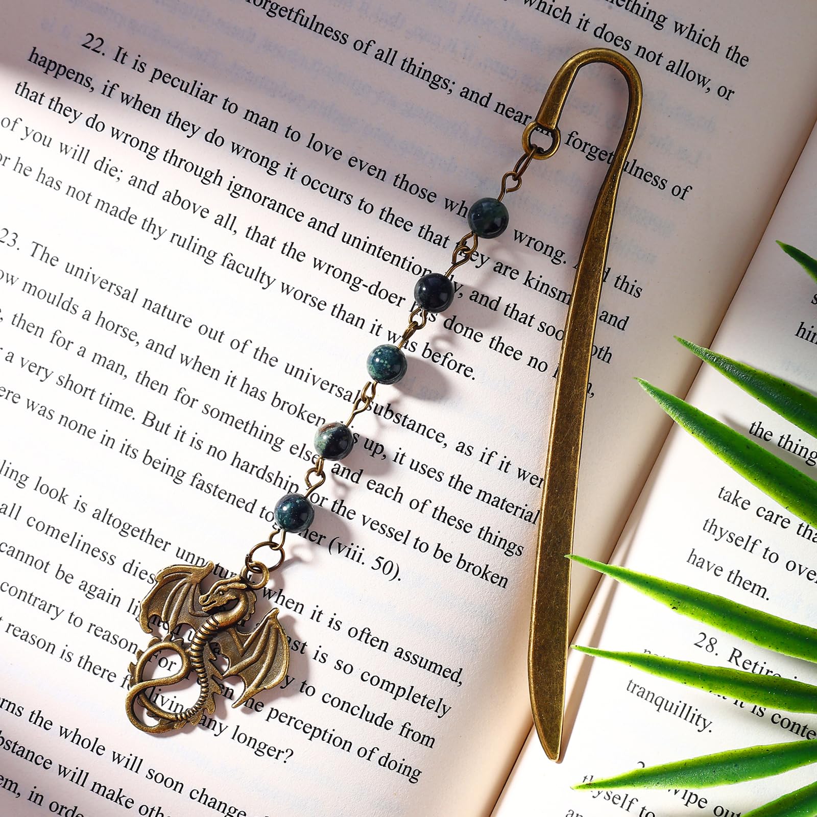 Pyotivol Vintage Witch Brass Metal Copper Bookmark with Dragon and Bead Chain Pendant–Wicked,Handmade Sodalite Bookmarks for Reading Women,Men,Book