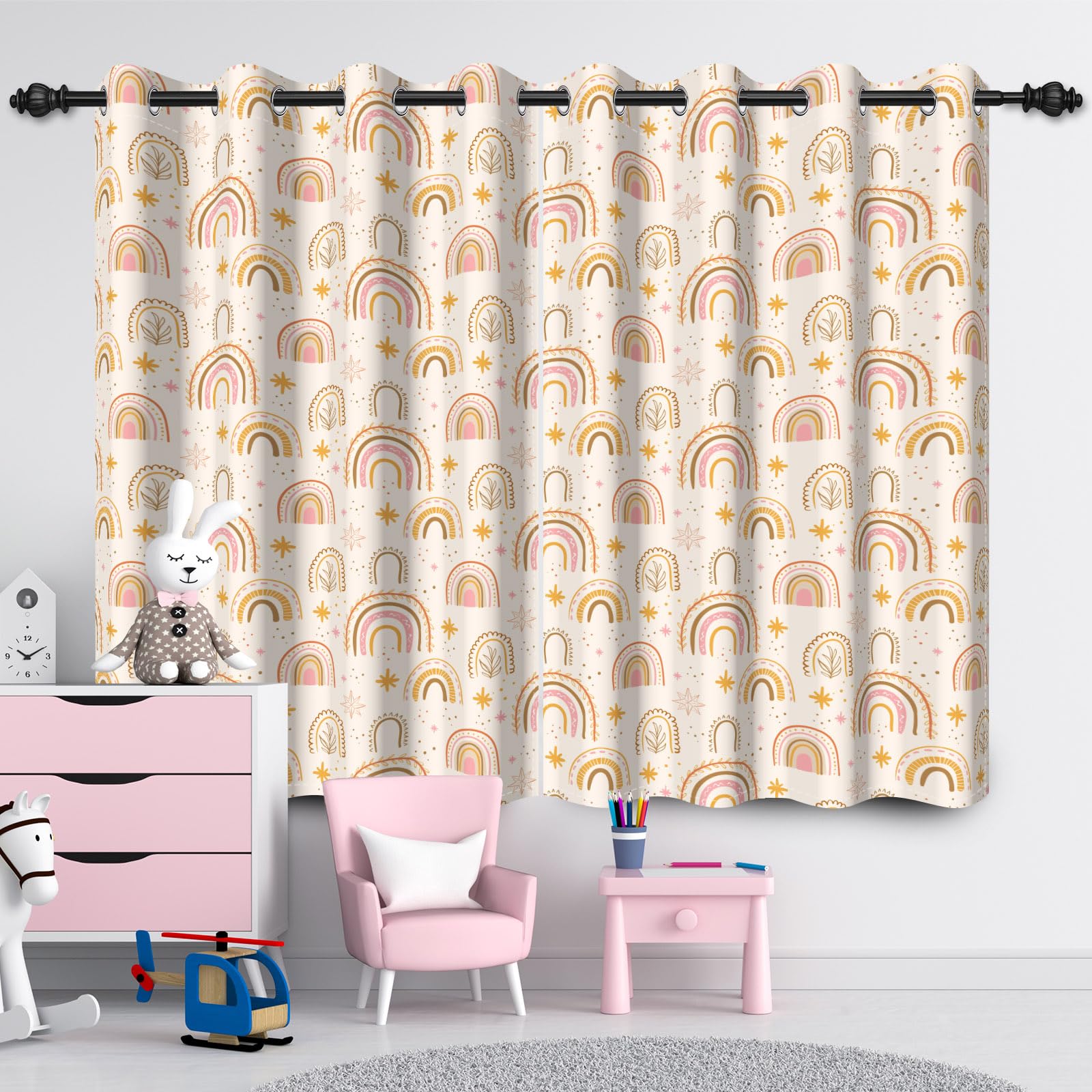 135x245cm Rideau occultant Arc-en-Ciel pour Chambre d'enfant Style bohème Étoile Coloré Ciel Fantastique Œillet Rideaux pour fenêtres Bébés Filles Salle de Jeux Salon,2 Panneau
