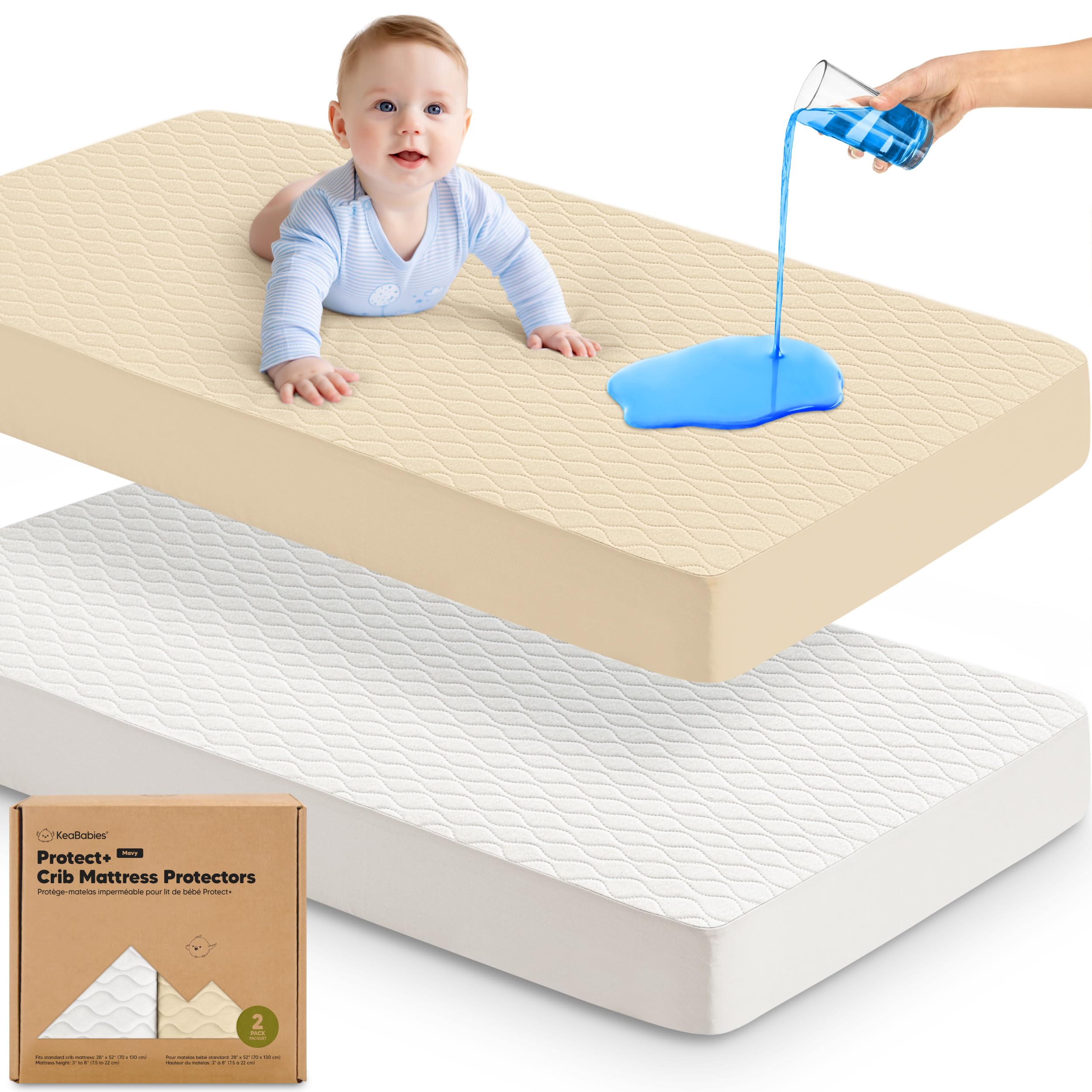 2pk Waterproof Crib Mattress Protector Cover Fitted 52x28 (Khaki/Mavy)