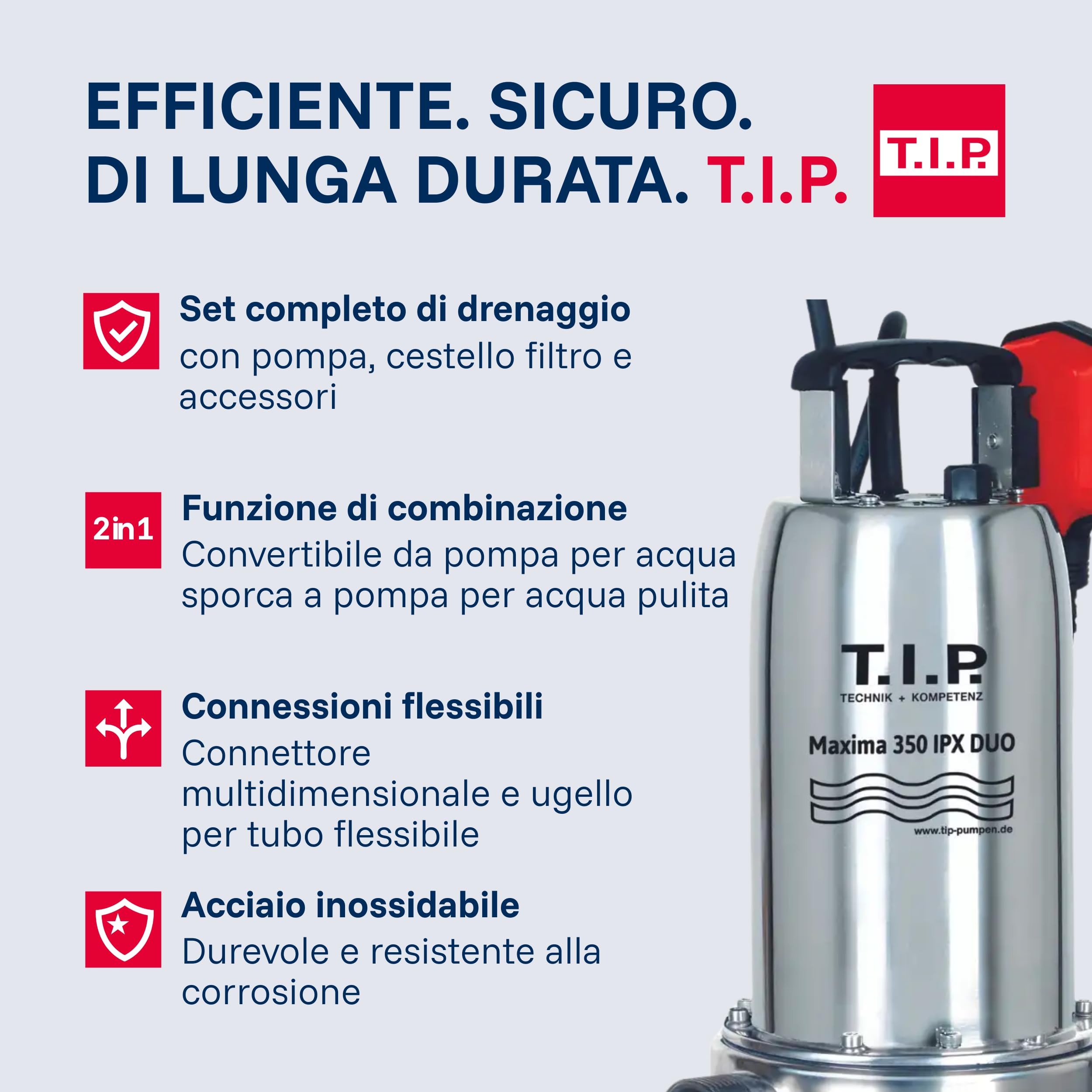 T.I.P. Maxima 350 I-PX DUO Pompa Sommersa Acque Scure con Attacco C-Storz