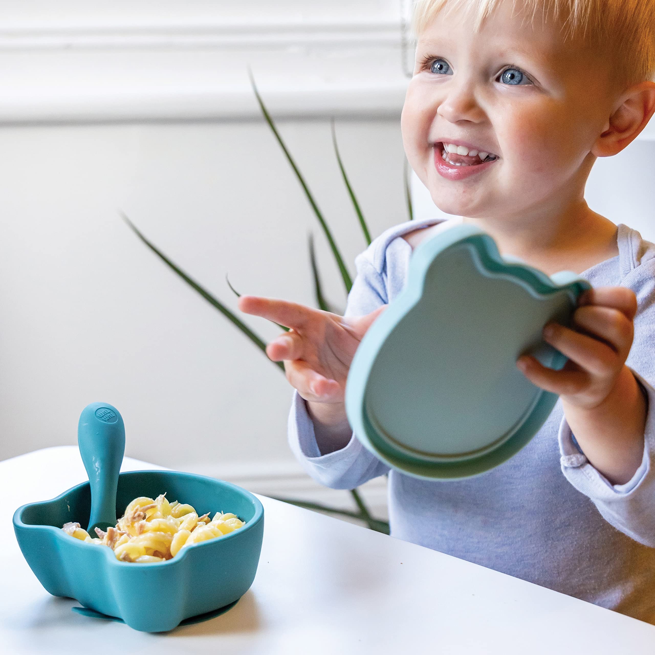 TUM TUM Set Plato de Bebé con Ventosa, Cuenco de Bebé y Cubiertos de Bebé - 6m+, El Oso Boris, Azul