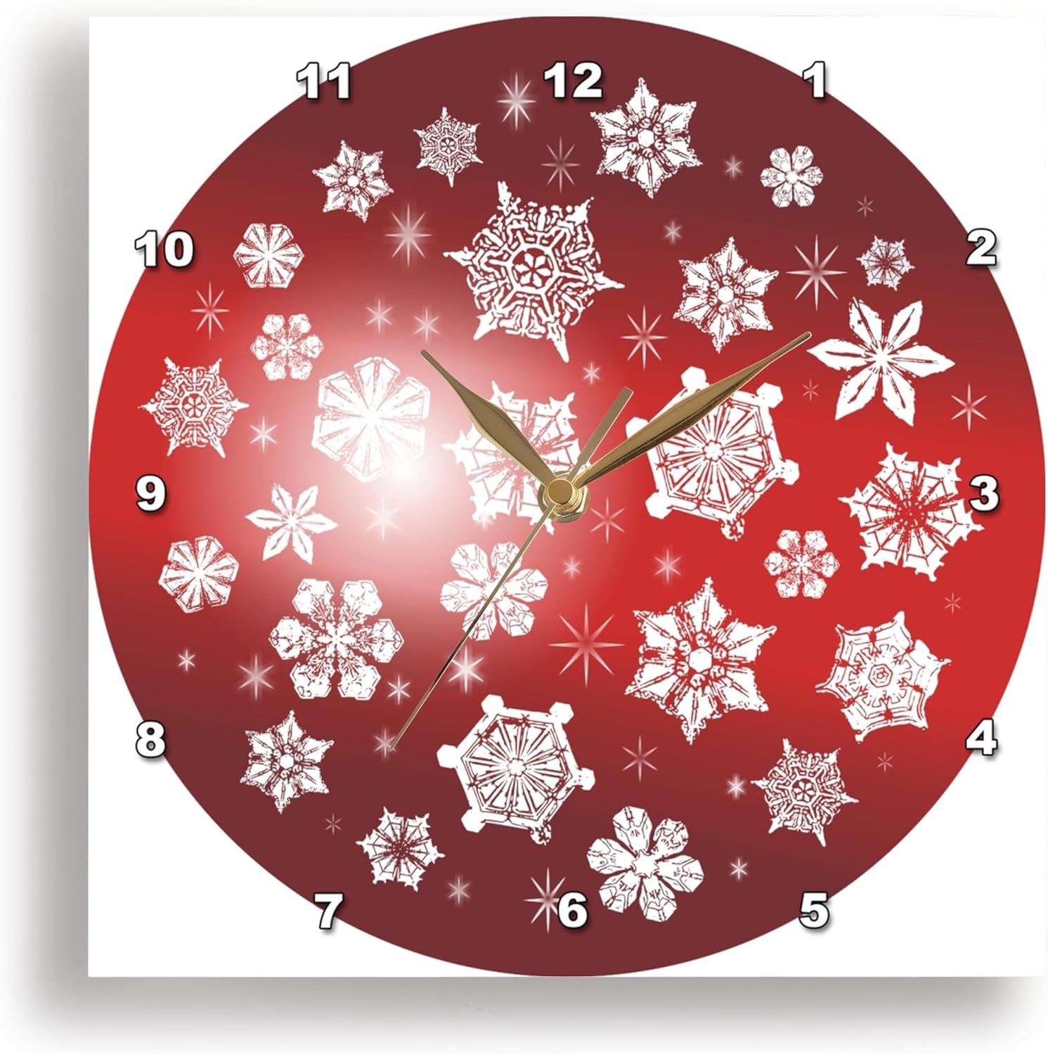 3dRose Pretty White Snowflakes Ice Crystals on Tonal Red Background - Wall Clock, 13 by 13-Inch (DPP_219327_2)