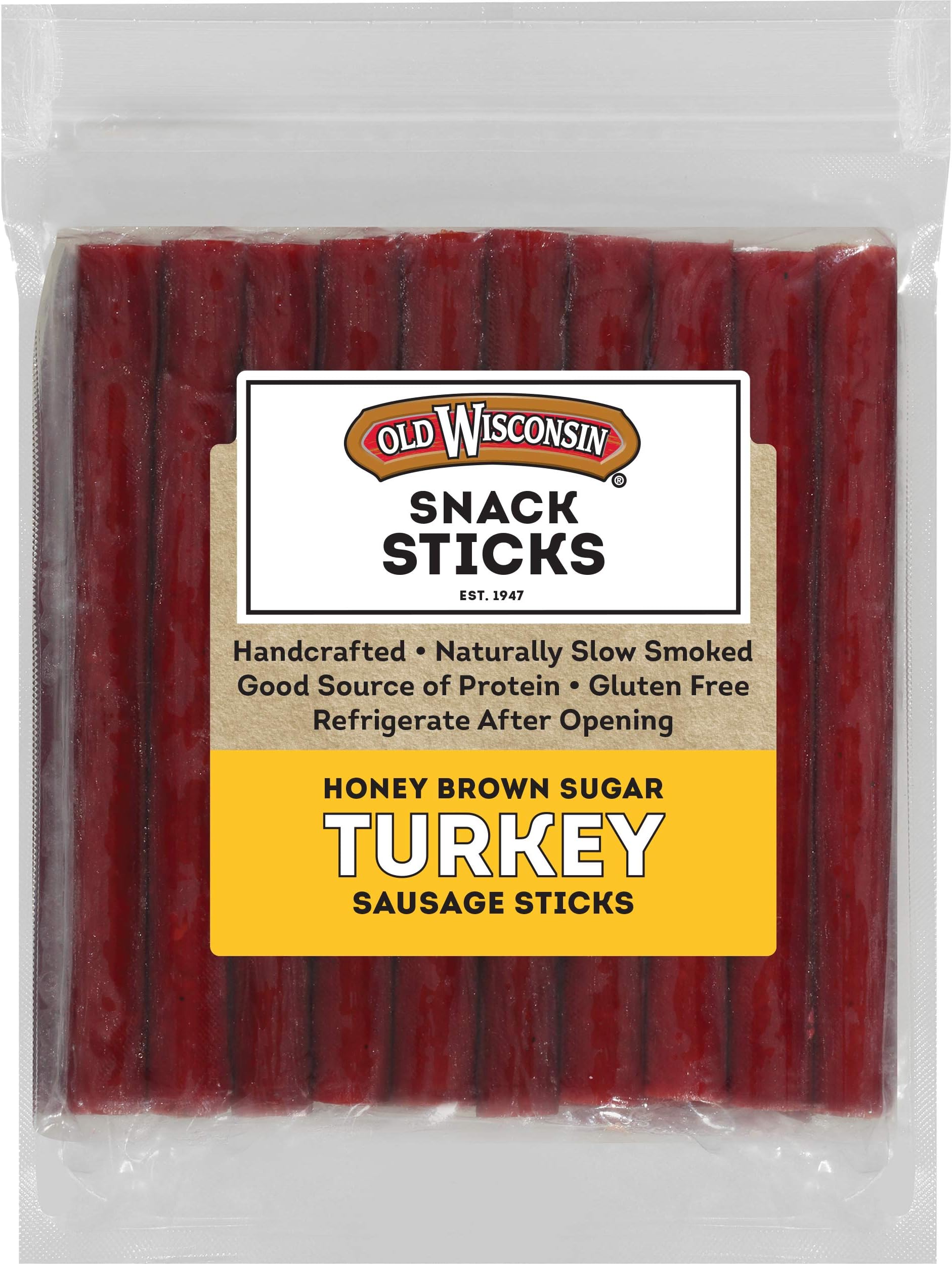 Old Wisconsin Honey Brown Sugar Turkey Sausage Snack Sticks, Naturally Smoked, Ready to Eat, High Protein, Low Carb, Keto, Gluten Free, 28 Ounce Resealable Package