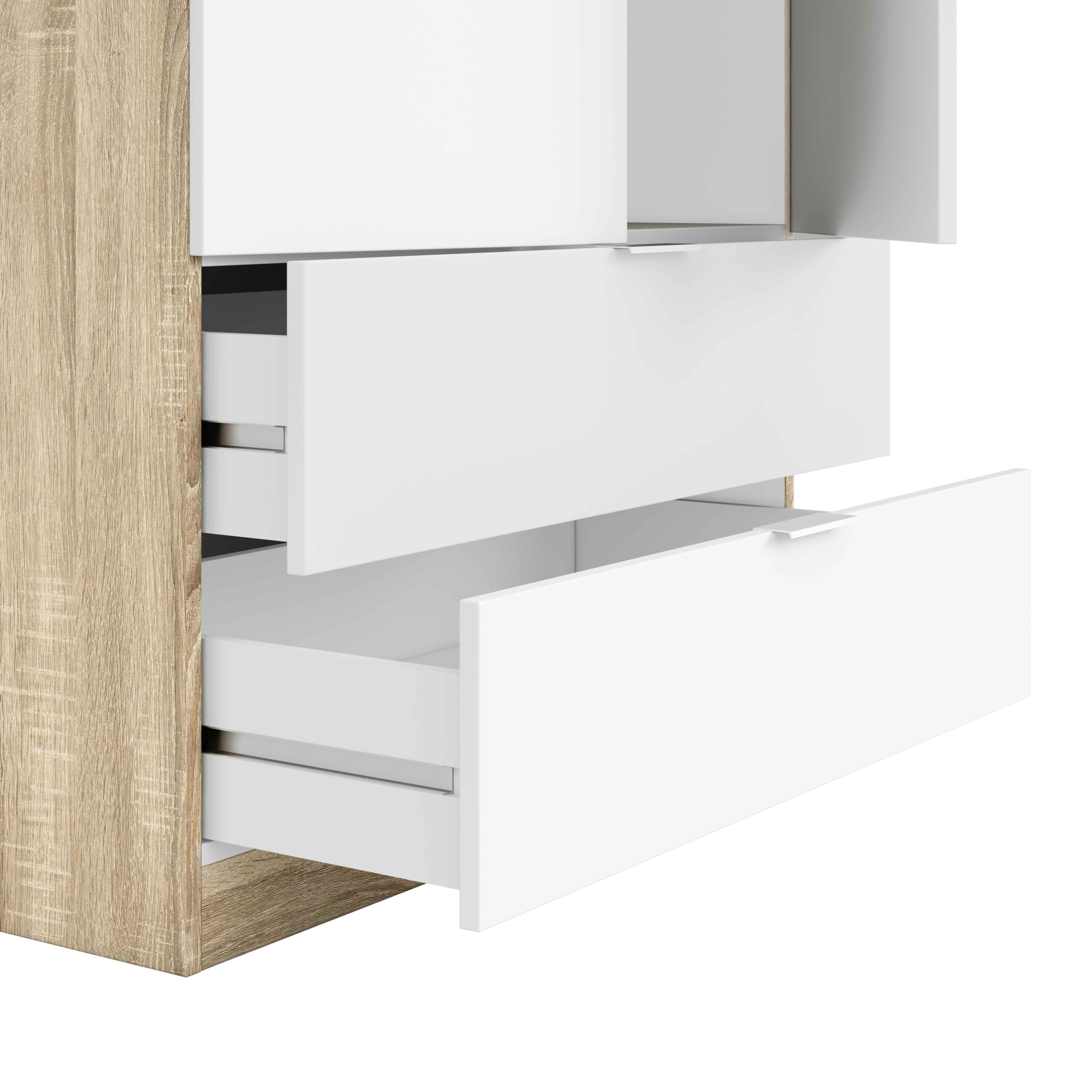 Habitdesign Armario de 2 Puertas y 2 cajones, 81x180x 52 (AnchoxAltoxFondo - Cm), Color Blanco Artik y Roble Canadian