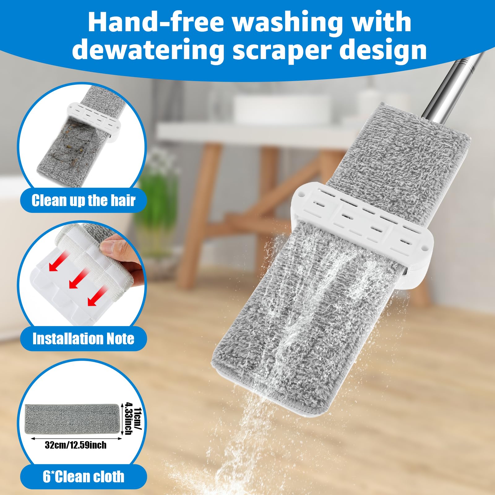 Balai Plat Autonettoyant Avec Fonction Essorage Et Serpillières Microfibre - Grand Format 137 Cm