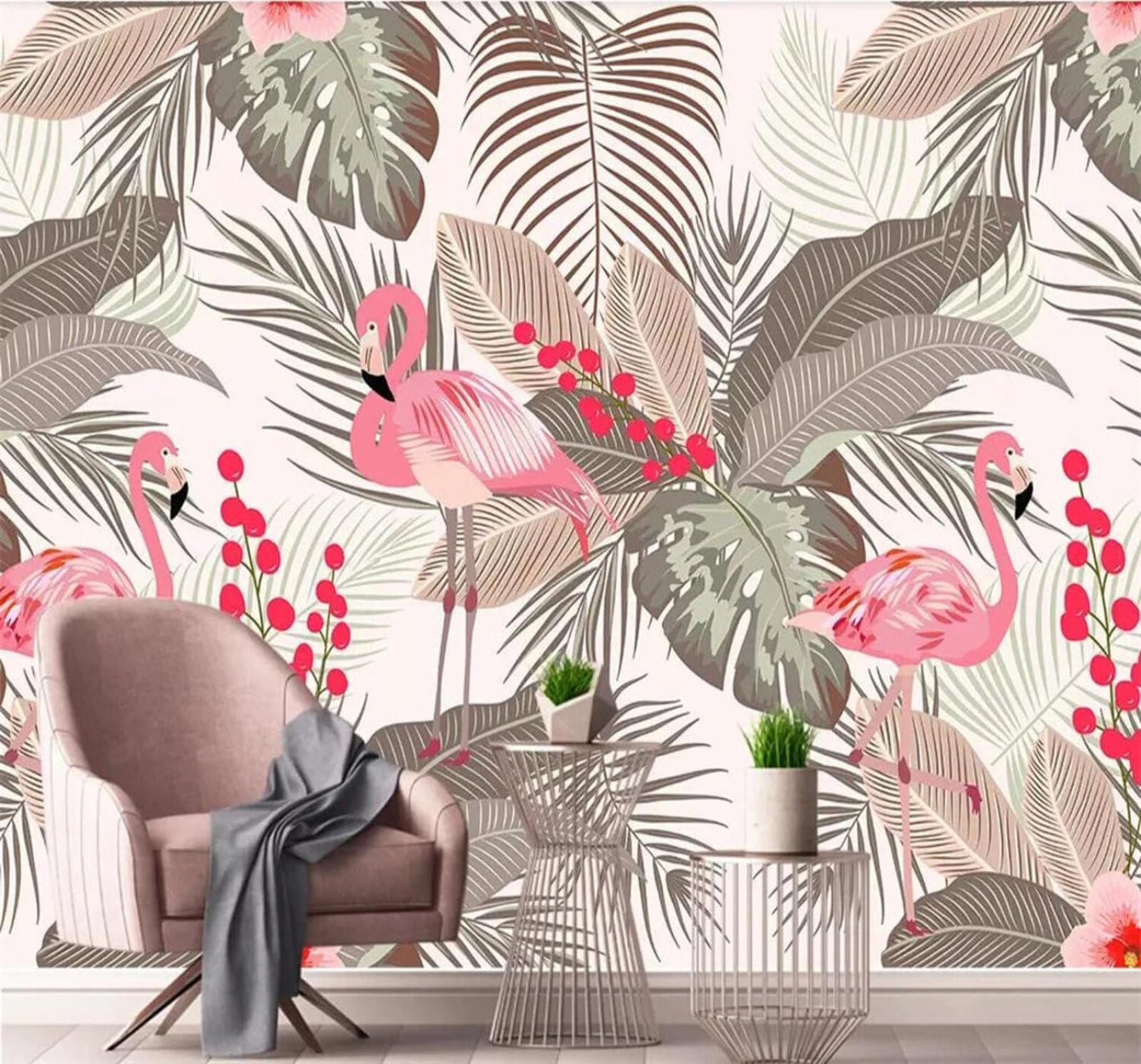 XLMING Beautiful Romantic Minimalist Fresh and Light Flamingo 3D Wallpaper Luxury Silk Study Dining Feature Sofa Grey Bedroom Living Room Tv Decorative Wall-350cm×256cm