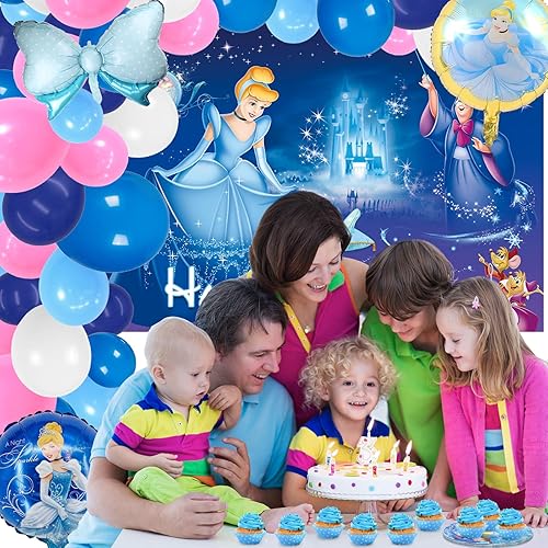 Miniatura 6 de 159 piezas de suministros para fiesta de cumpleaños de Cenicienta incluyen 110 globos de látex, 4 globos en forma, 20 platos, 20 servilletas, 3