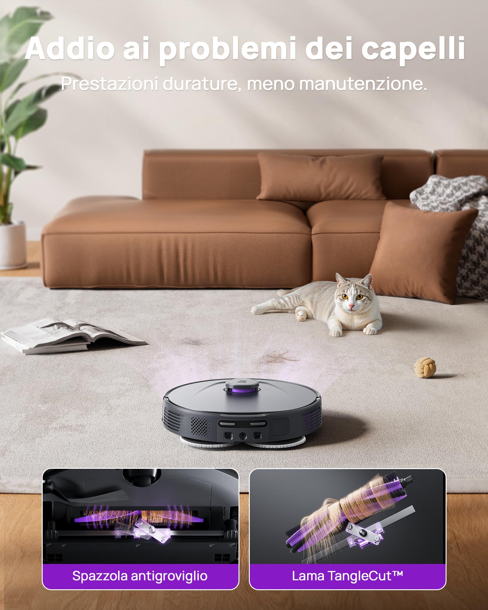 3i P10 Ultra Robot Aspirapolvere Lavapavimenti 18000 Pa Grigio,Panno Estensibile, Lavaggio&Asciugatura ad Acqua Calda, Auto-svuotamento, Auto-riempimento, Evitamento Ostacoli con IA