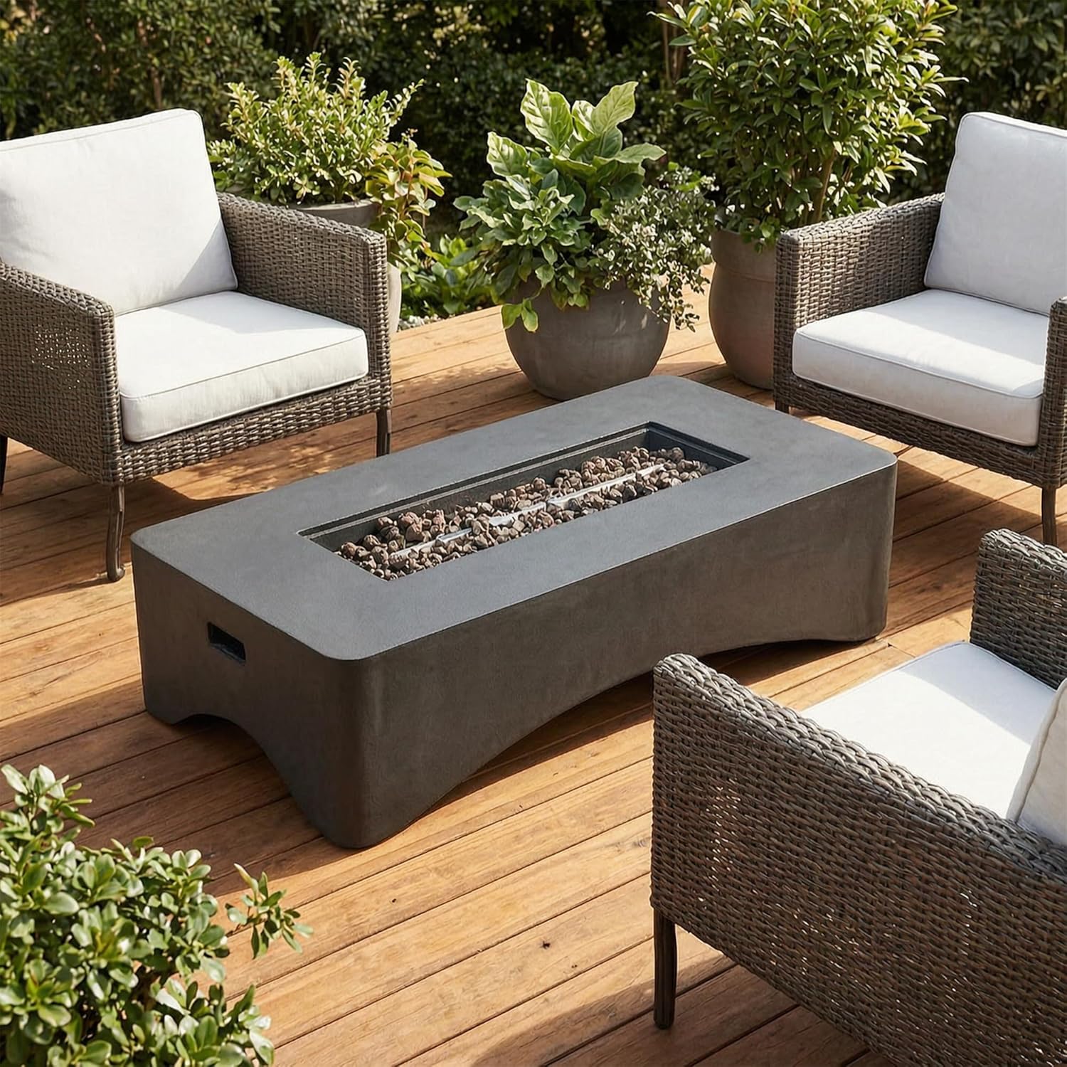 56 Inch Rectangular Propane Fire Pit Table, 50,000 BTU Outdoor Gas Fire Table, Stainless Steel Burner, Lava Rocks & Waterproof Cover, Firepit for Patio Backyard Deck & Gatherings,Dark Grey