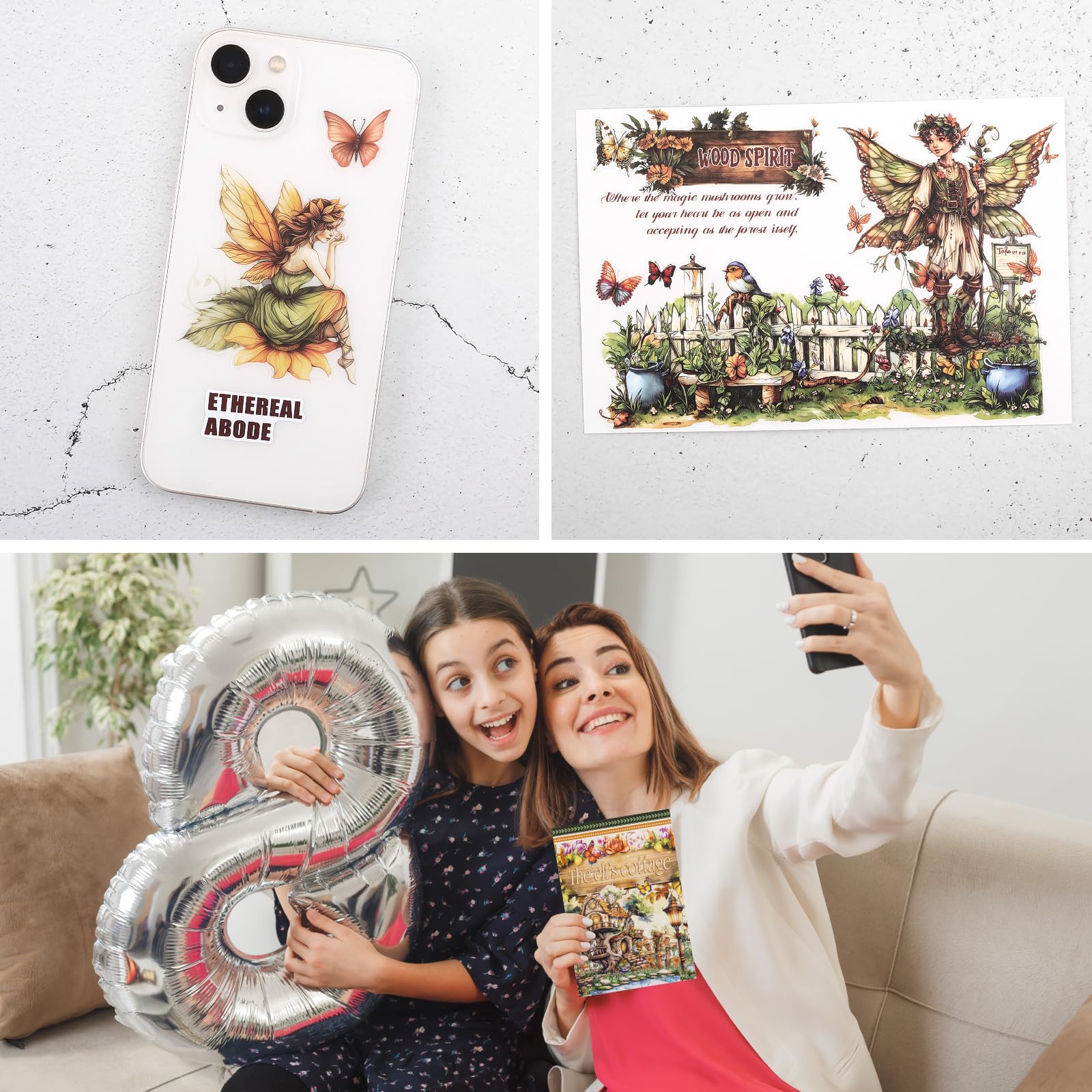 Dizdkizd Wstępnie wycięta naklejka z rdzeniem domku do dziennika, elf wróżka PET i materiały papierowe vintage efemeryda kolaż książka, śliczne Bullet Journal kalkomanie artykuły do scrapbookingu