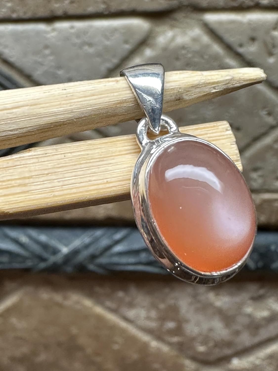 Natural Peach Moonstone 925 Solid Sterling Silver Pendant 25mm - Image 7