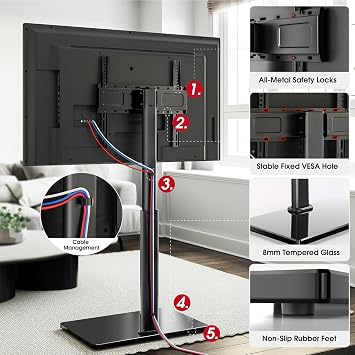 AOKCOS Swivel TV Floor Stand for 32-65 Inches TVs, 8 Level Height Adjustable Corner Small TV Stand Mount for Living Room/Bedroom, Holds up to 88 lbs,MAX VESA 400x400mm,Black