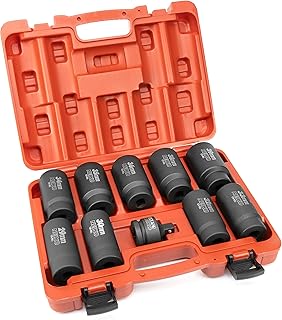 NEIKO 02531A 10 Piece 12 Point Socket Set 1/2” Drive, Lug Nut Remover, Spindle Nut Socket, Axle Nut Socket Set, Metric 29-39mm Socket 1/2 Drive Impact Set, Cr-Mo Impact Adapter, 3/4" -1/2” Reducer