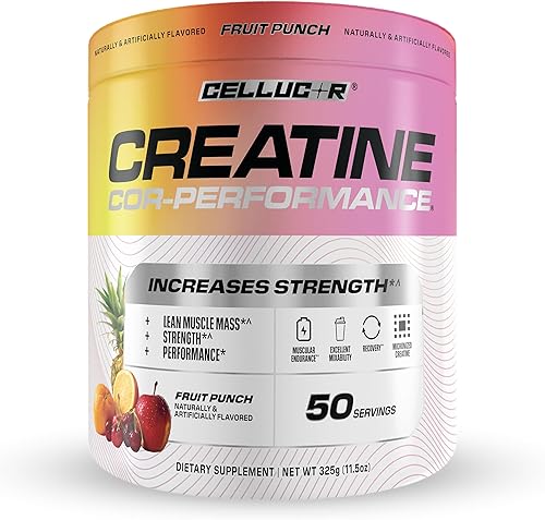 Cellucor Polvo de creatina, sabor a ponche de frutas aumenta la fuerza, la masa muscular magra y la resistencia, creatina micronizada para una