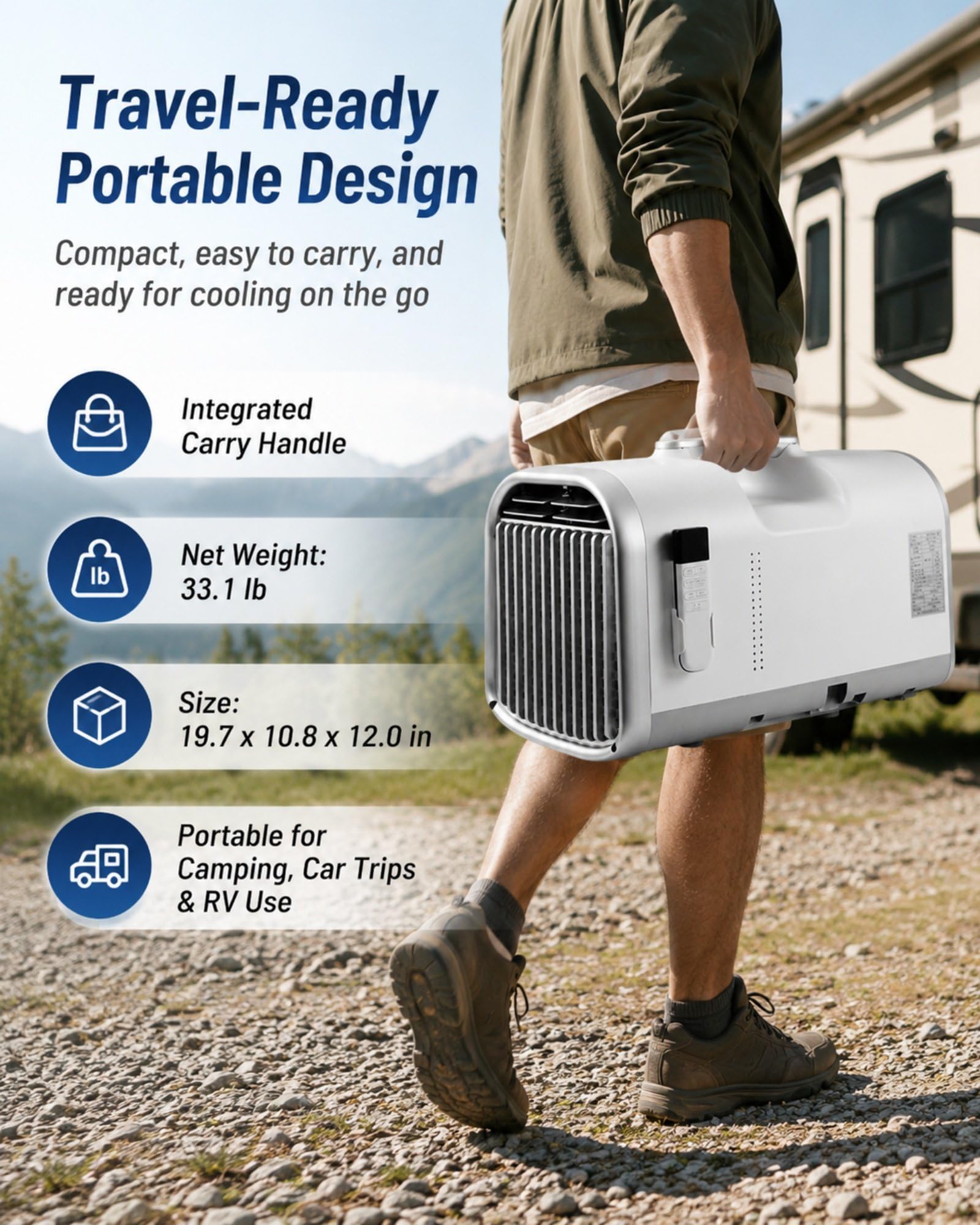 Przenośny klimatyzator 5100 BTU, mobilny klimatyzator na kemping, namiot, sypialnię, ciężarówkę, samochód kempingowy i na zewnątrz, 400 W, timer 1-12H, 4 tryby, 7,4-9,3 m²
