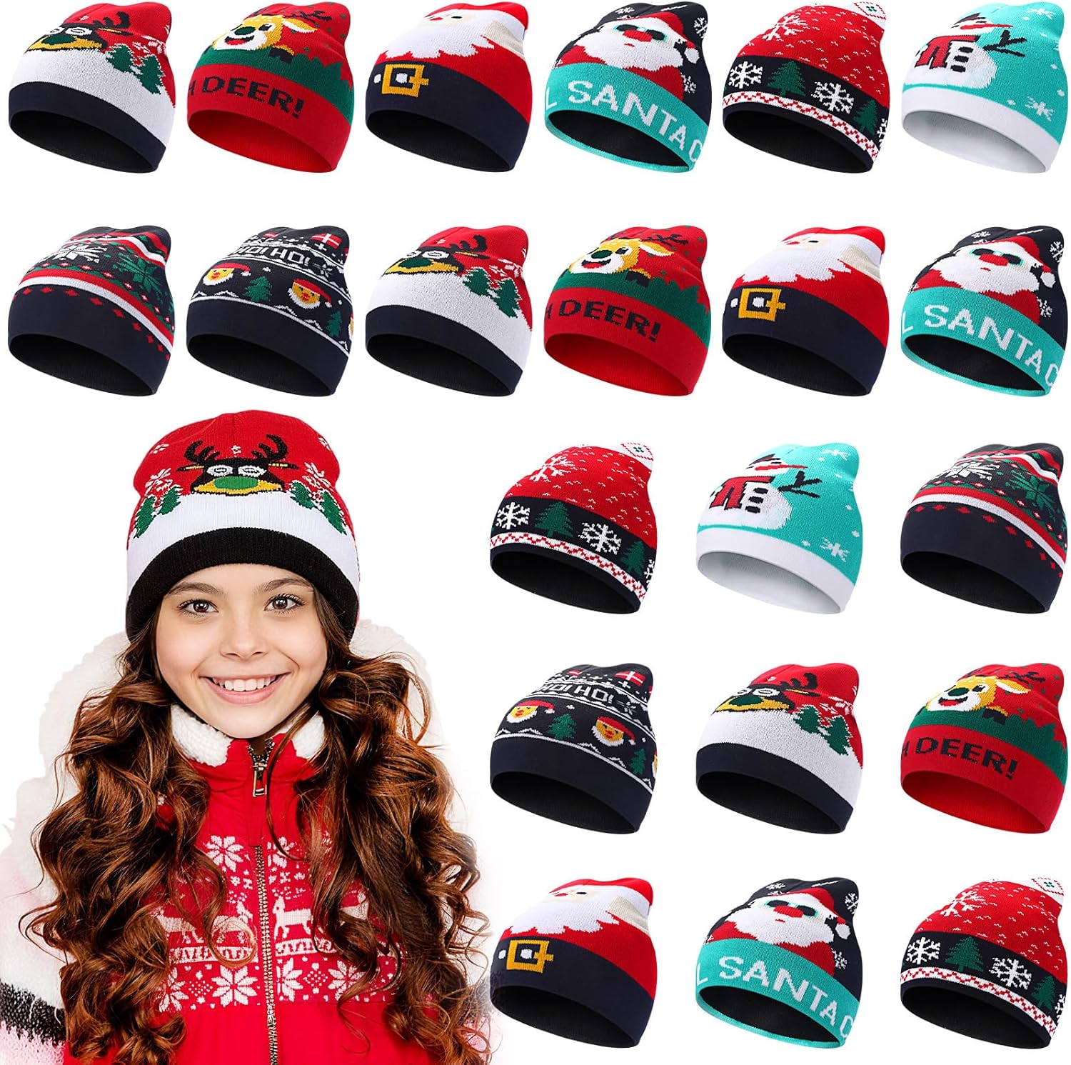 Christmas Beanie for Kids Adults Winter Knitted Hats Santa Snowman Elk Unisex Caps for Christmas