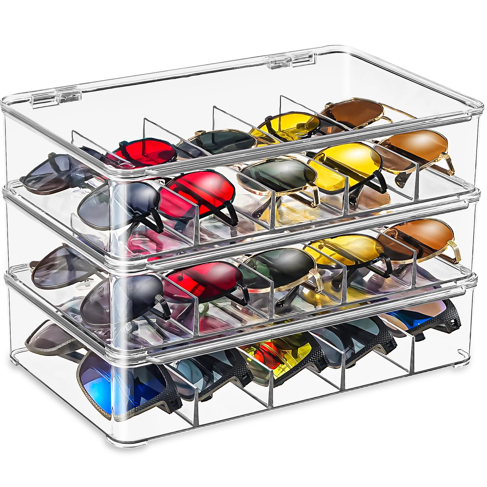 Organizador acrílico para gafas de sol, estuche transparente de | Organizador transparente de almacenamiento de lentes de sol, almacenamiento apilable para gafas con cajones extraíbles