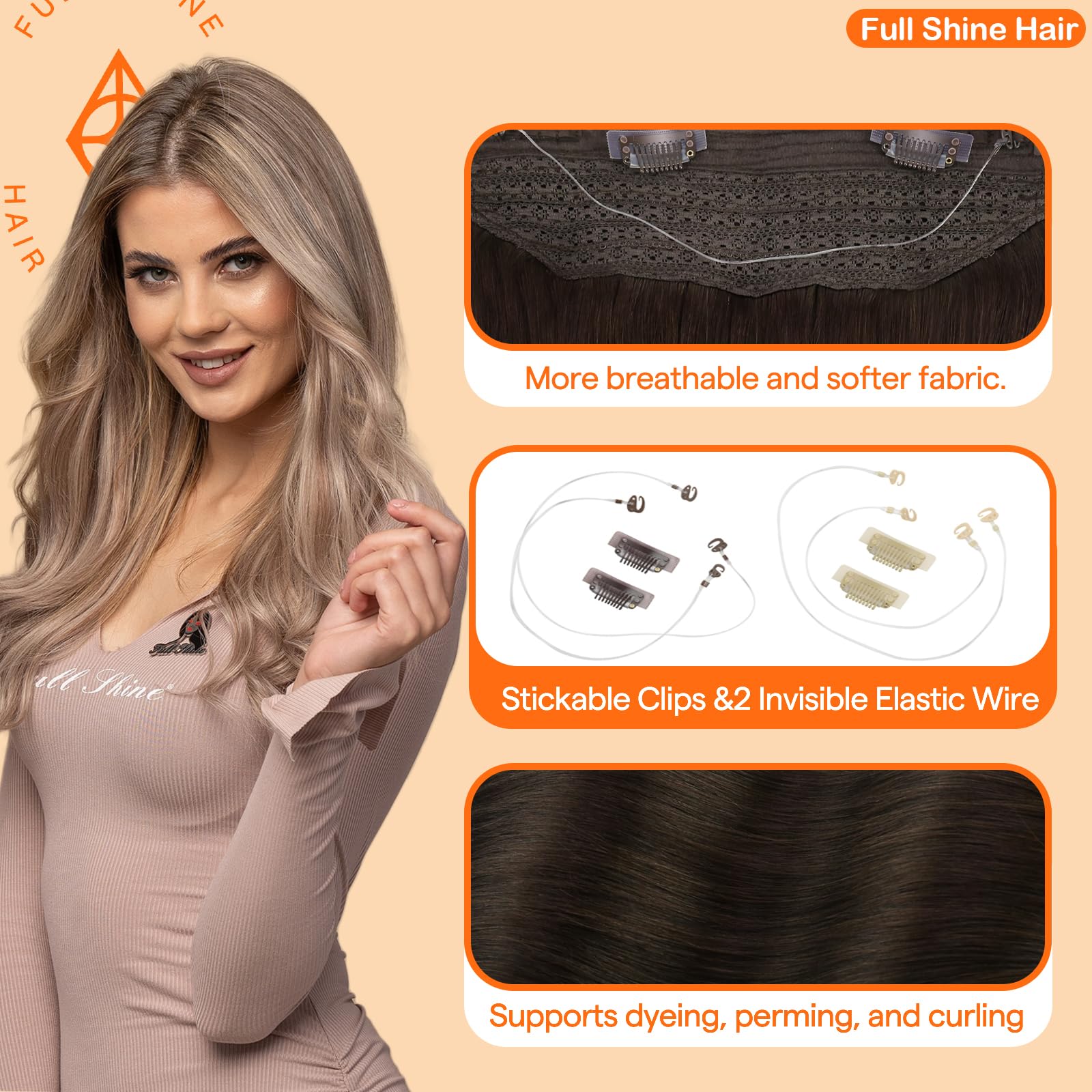 Amazon.com : Full Shine Fish Wire Hair Extensions 16 Inch  display picture 1