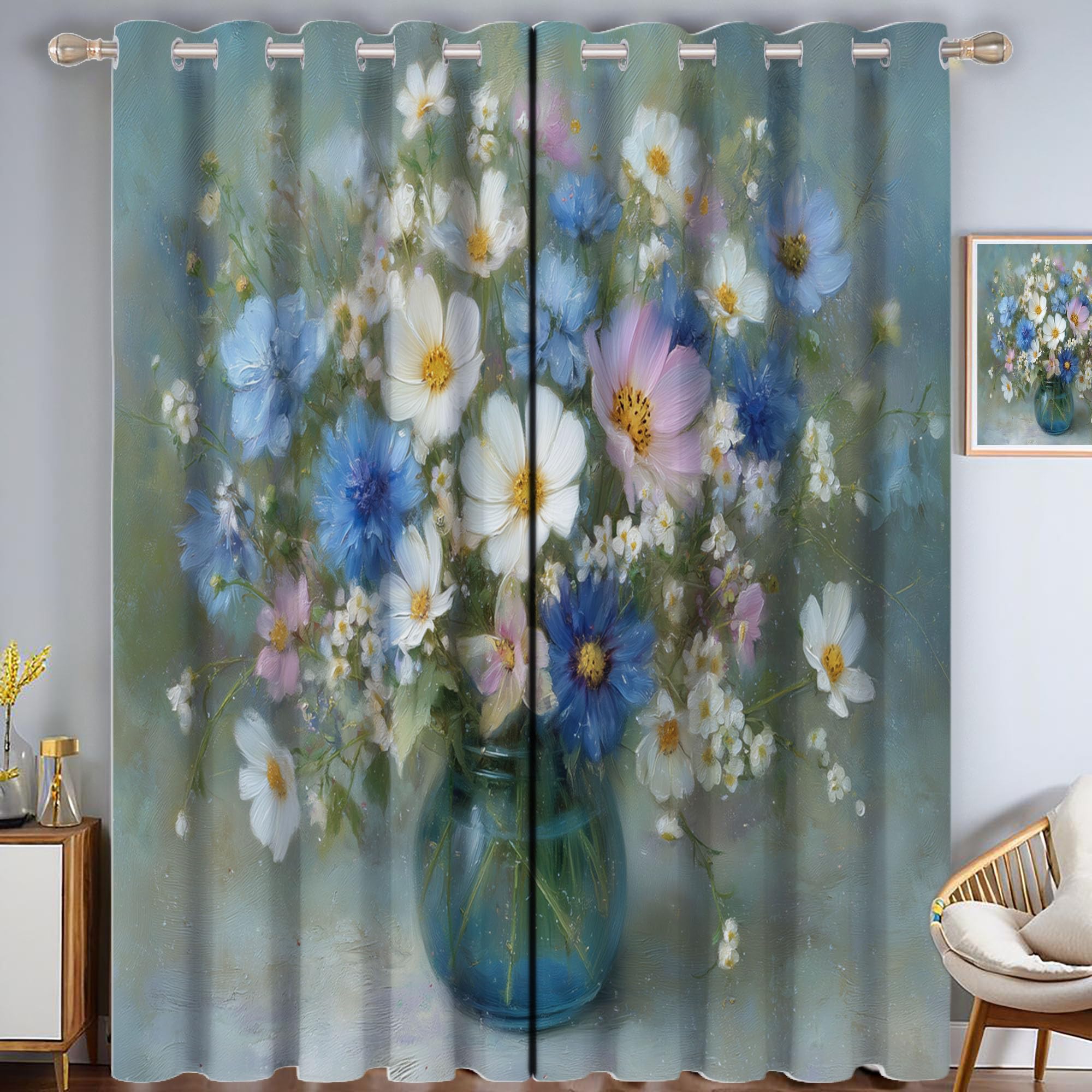 Draperies oillet fleurs sauvages grand format pour une chambre cocooning