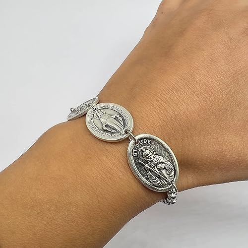 Miniatura 2 de Three Medals Catholic Saints Chain Stainless Steel Bracelet, St Maria Goretti Miraculous Saint Jude Pendant