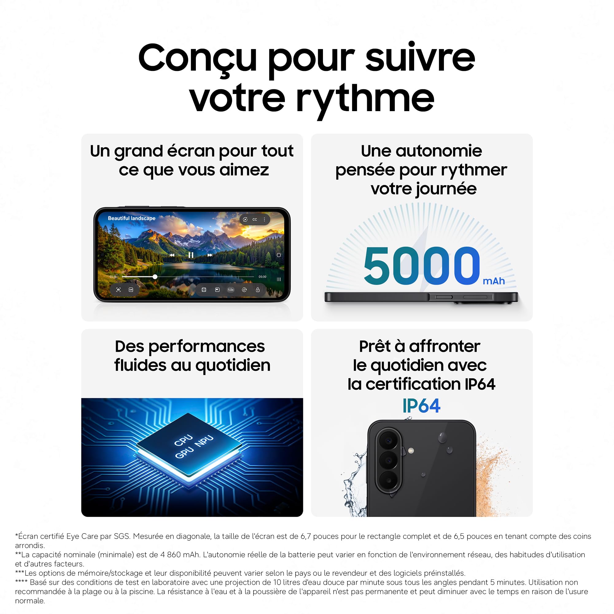 Samsung Galaxy A27 5G, Smartphone Android, 128 Go, Bleu, Version FR | Entourer pour Chercher, Effaceur d'Objet, Transcription Vocale, 3 Objectifs Photo, IP64, Batterie 5000 mAh, 6 générations OS