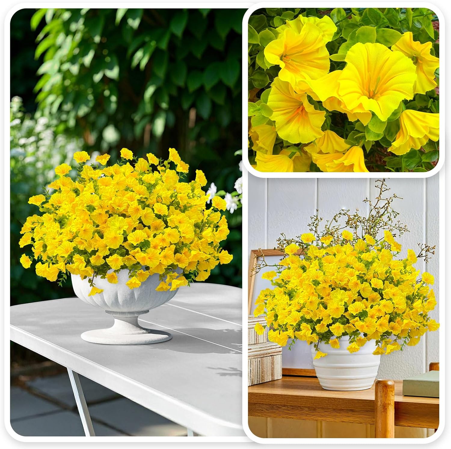 ICX 10pc Artificial Morning Glory Flowers for Outdoors,Silk Fake Flowers UV Resistant, Spring Flowers Artificial for Decoration,Outdoor Fake Plants for Door Porch Patio Planter Yard (Yellow) - Image 6