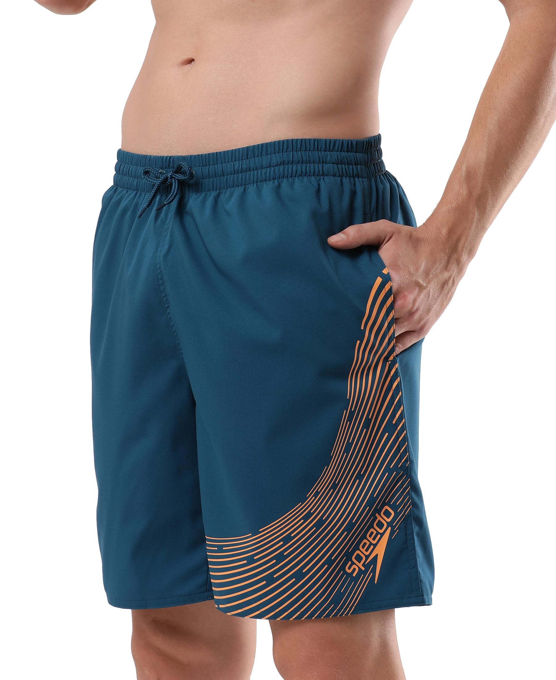 Speedo Men's Xpress Lite Essential Medley Logo Printed Watershorts - Dark Teal & Sweet Apricot 1
