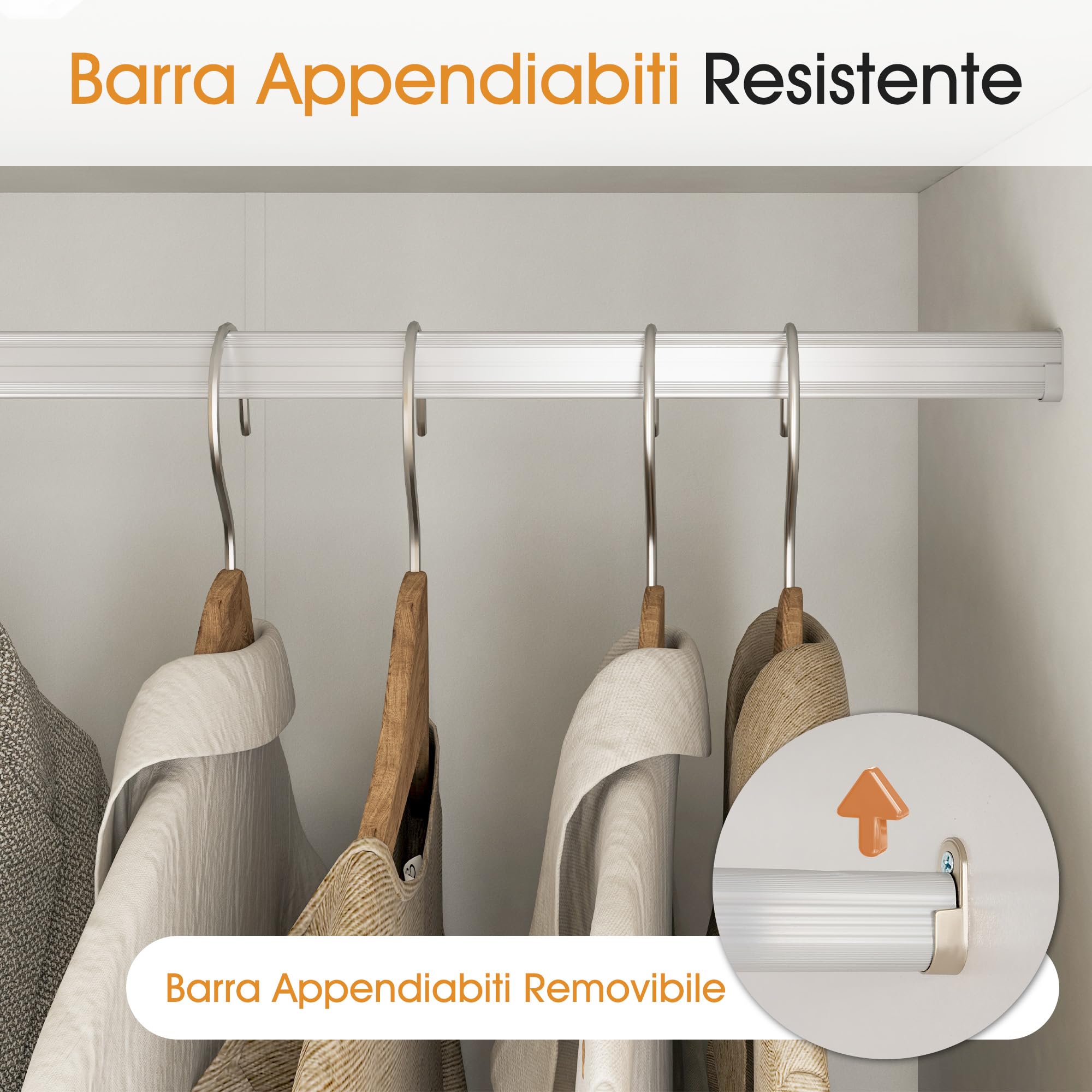LUXOAK Armario Ropero para Dormitorio con 2 Puertas y 2 Cajones, Blanco y Efecto Madera, con Barra para Colgar, 198 x 76 x 50 cm