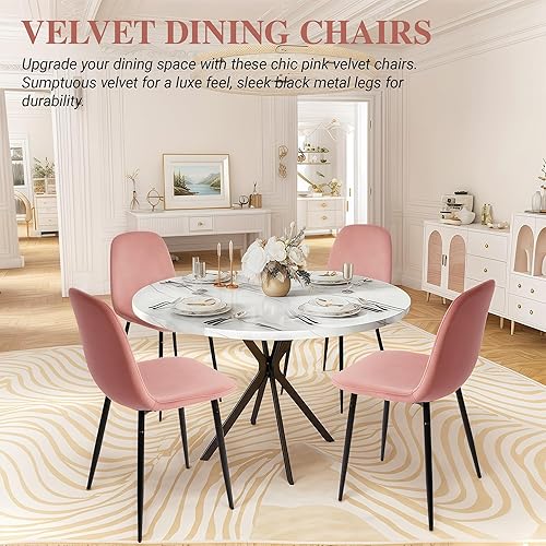 Miniatura 4 de CangLong Sillas modernas de terciopelo con patas de metal para sala de estar, dormitorio, restaurante, comedor, juego de 4, rosa