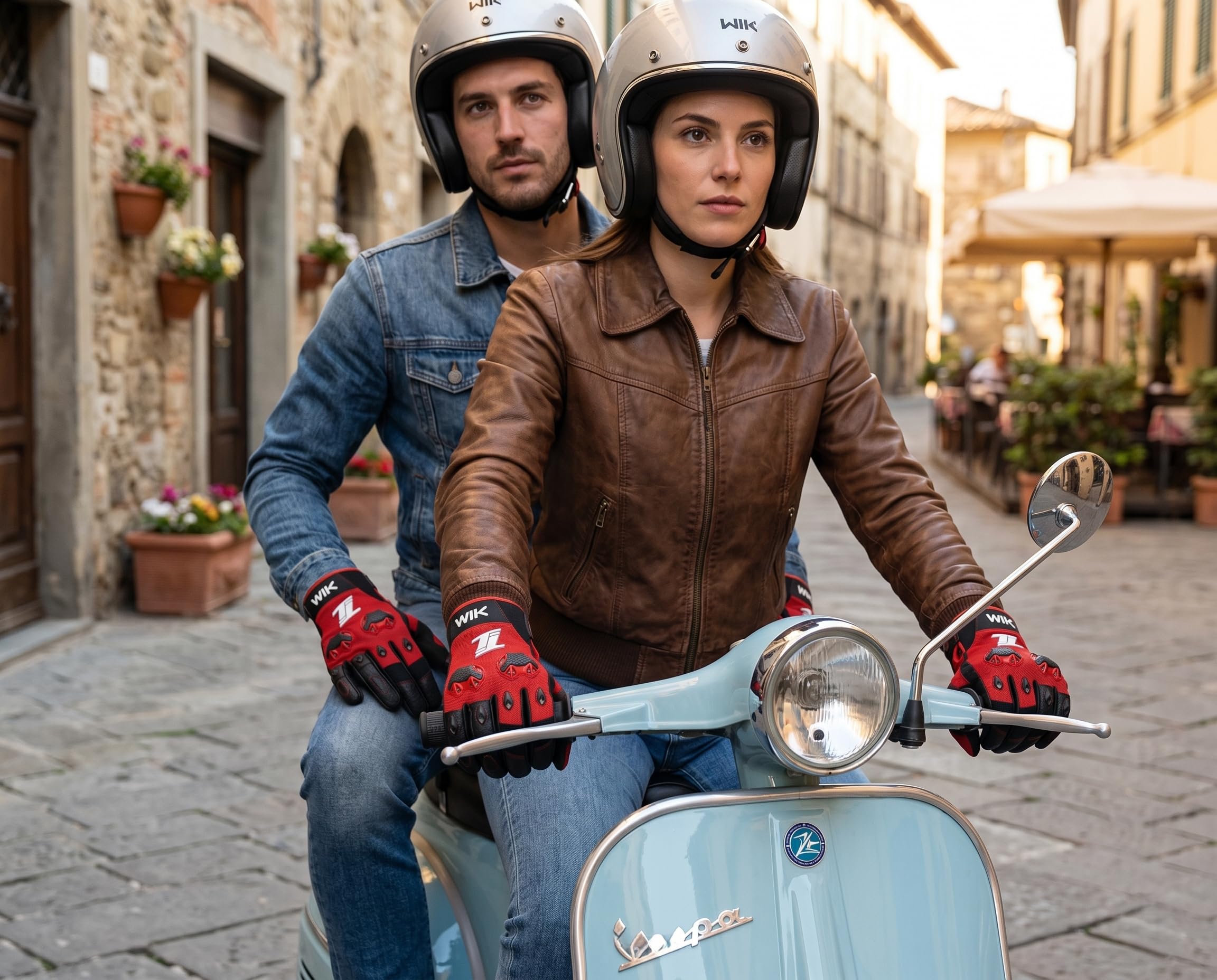 TLA WIK Rękawice motocyklowe z certyfikatem CE ze skóry i tkaniny, unisex dla mężczyzn i kobiet, dotykowe rękawice motocyklowe i skuter, oddychające, ochronne i odporne na uderzenia