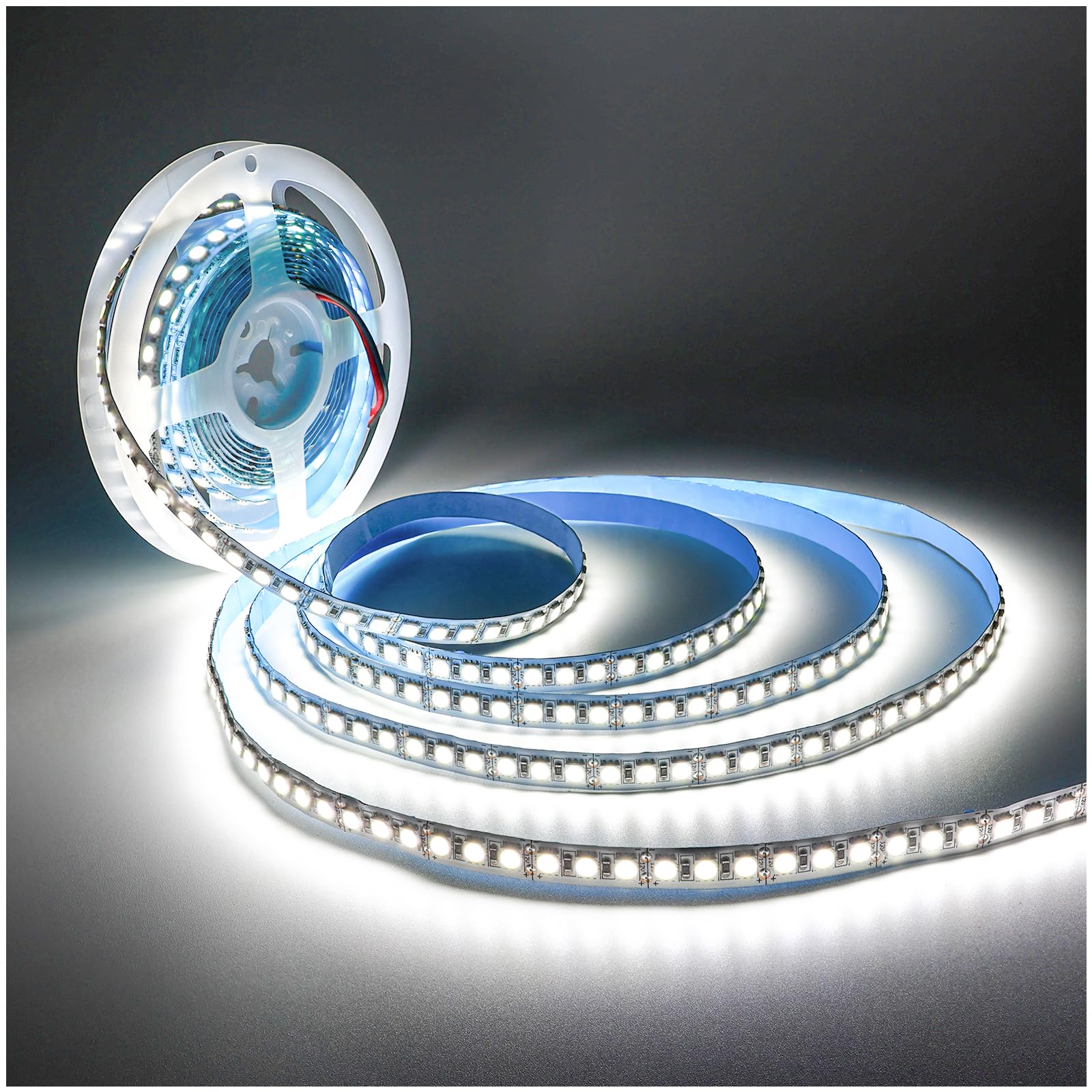 Tesfish 12V LED Streifen Lichts, Weiß 6000K 5M Strip Lichtband 10000LM Super Hell SMD 5050 IP20 Gesamt 600 LEDs Band Lichtleiste für Schlafzimmer, Küche, Werbung Dekoration