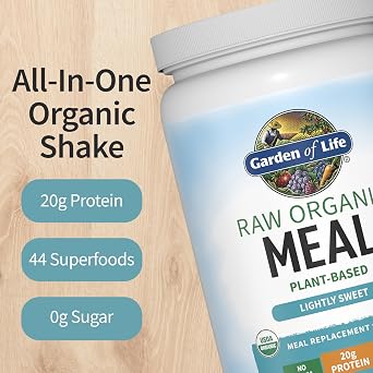 Tasty Organic Lightly Sweet Meal Replacement Shake Vegan - Garden of Life 20g Complete Plant Based Protein, Greens, Rice Protein, Pro & Prebiotics for Easy Digestion, Non-GMO Gluten-Free, 2.4 LB