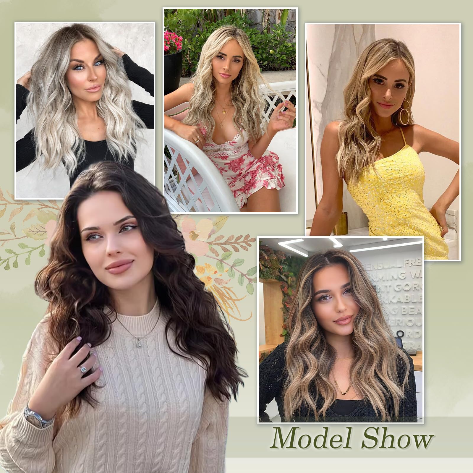 FESHFEN Extensiones de Pelo con Clip Sintéticas Ondulado Natural 40 cm | 4 PCs Postizos Extension Resistentes al Calor para Mujer para Uso Diario Fiestas Eventos, Marrón Negro